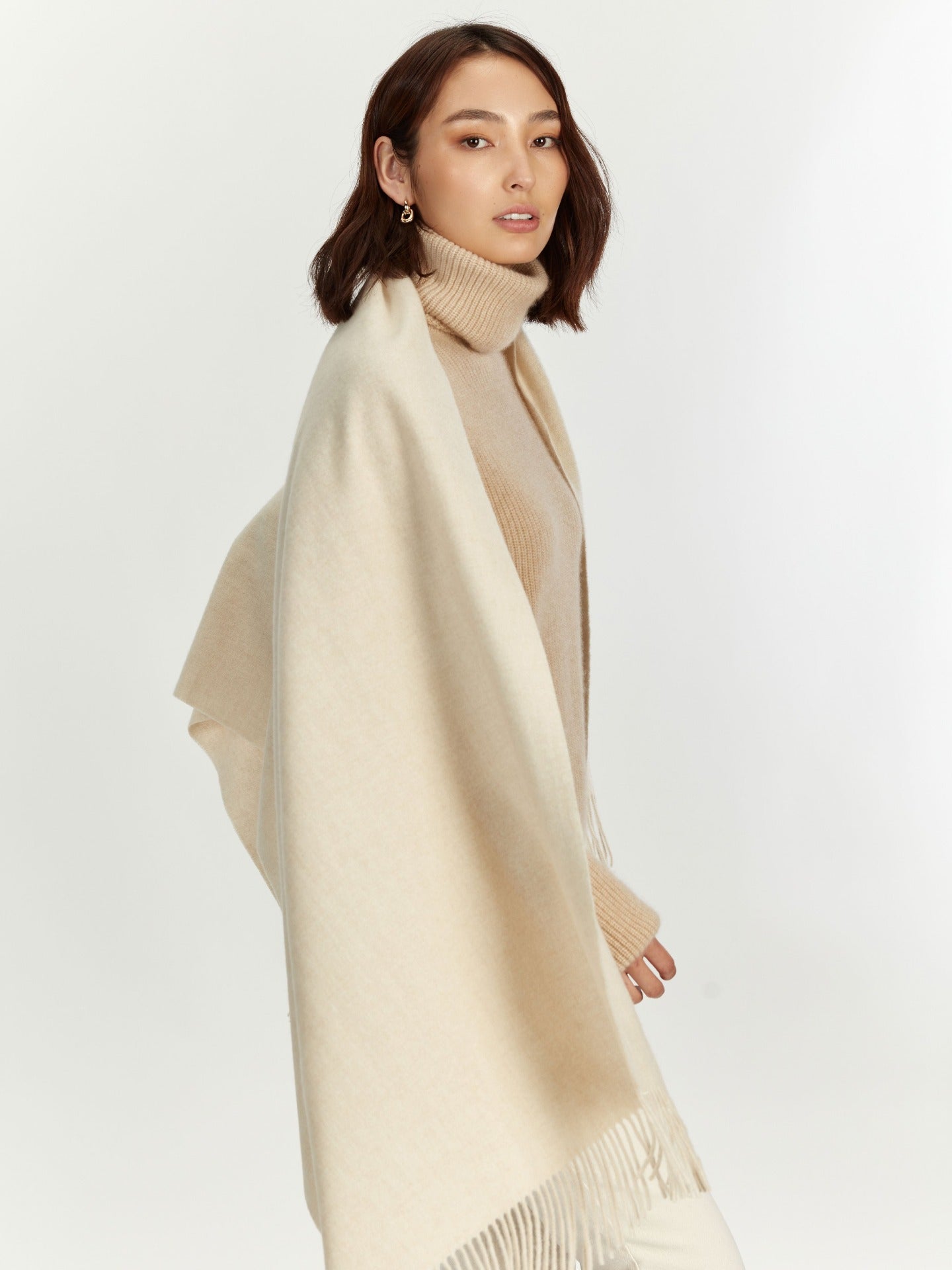Women's Cashmere Woven Scarf Beige - Gobi Cashmere