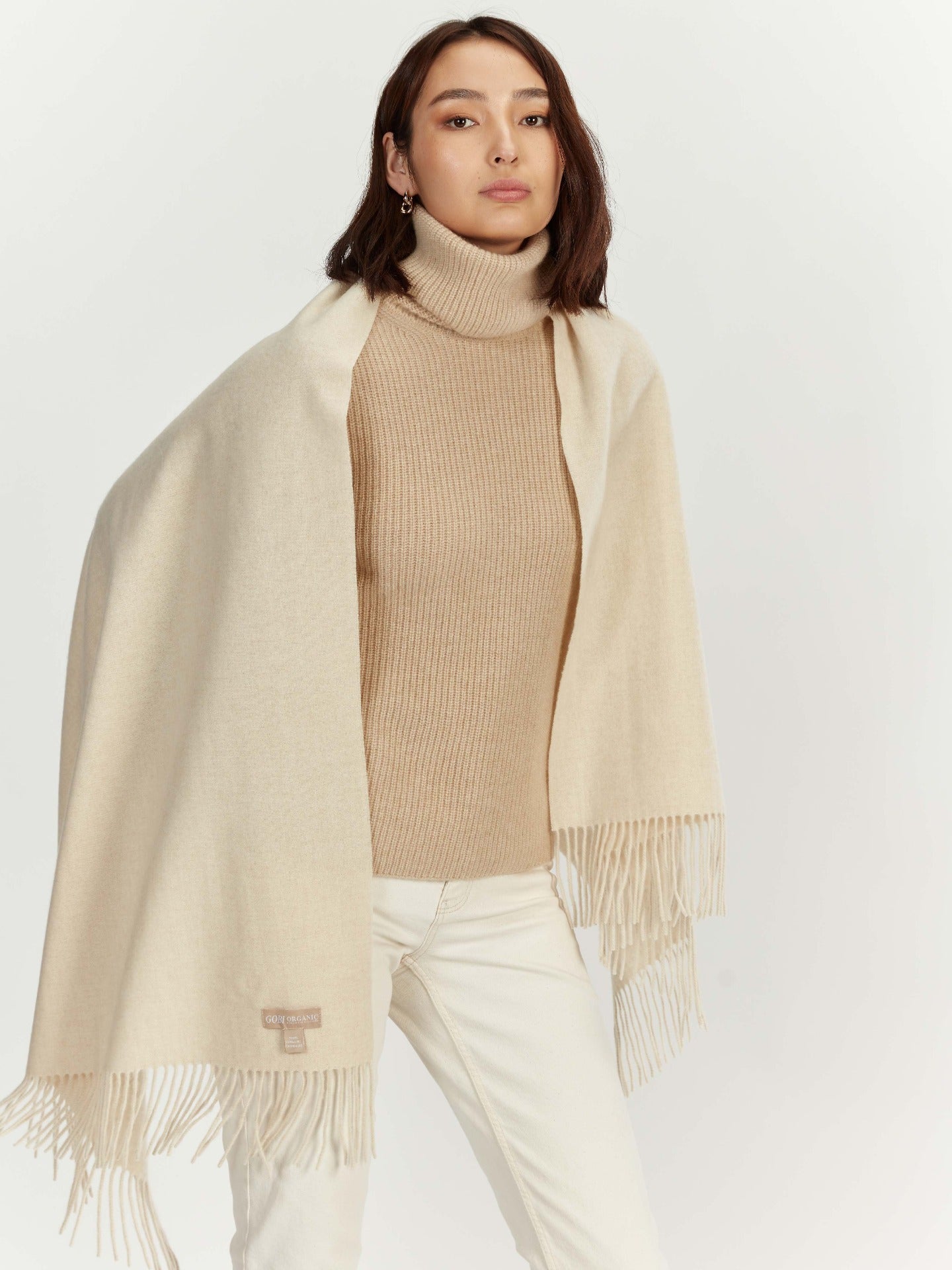 Women's Cashmere Woven Scarf Beige - Gobi Cashmere