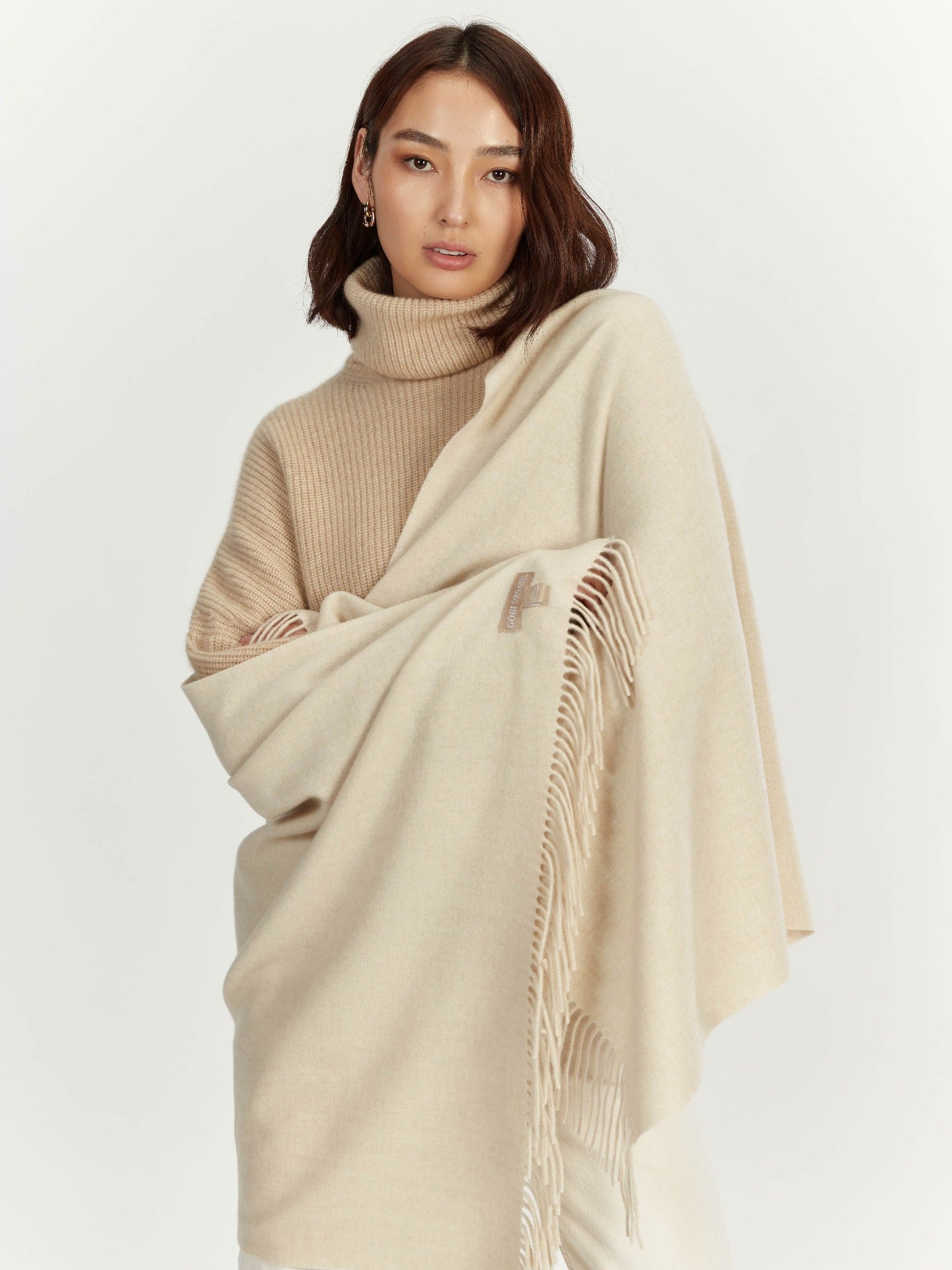Women's Cashmere Woven Scarf Beige - Gobi Cashmere