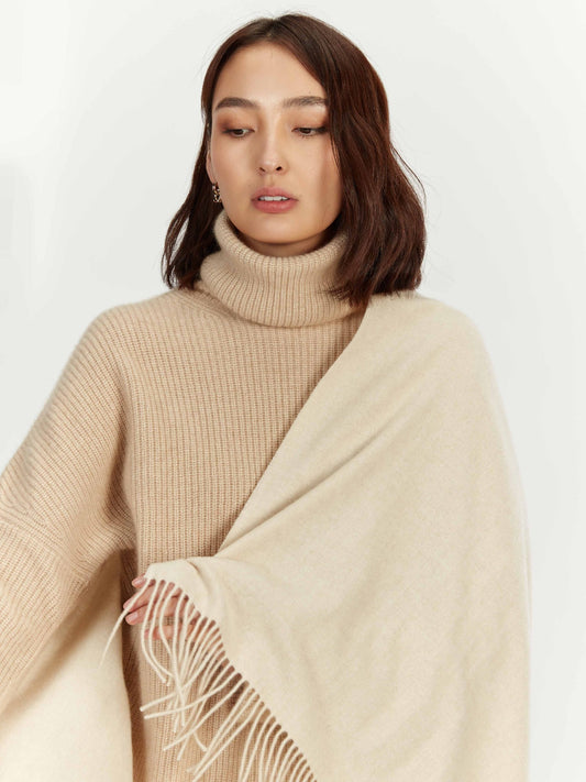 Women's Cashmere Woven Scarf Beige - Gobi Cashmere