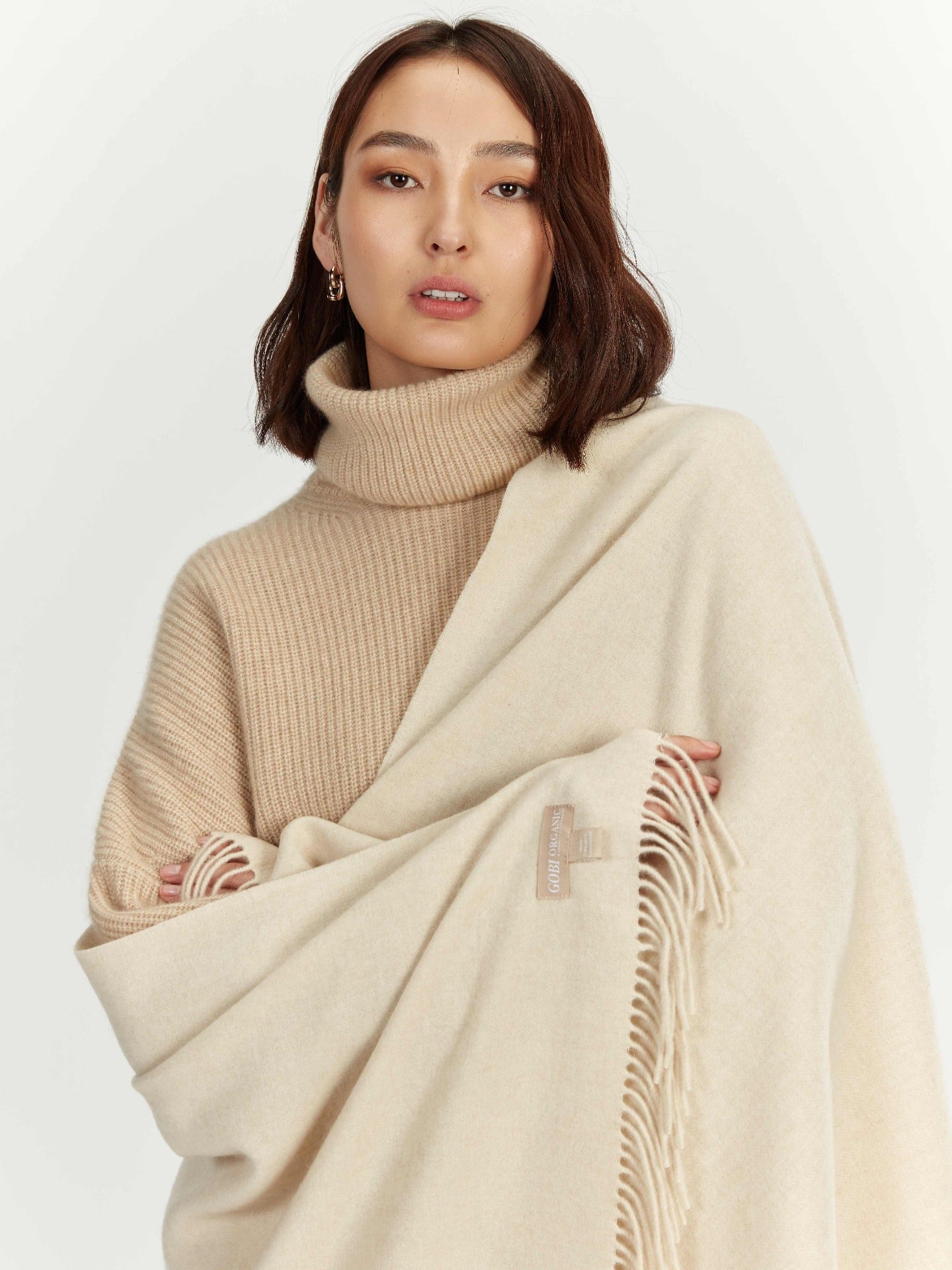 Women's Cashmere Woven Scarf Beige - Gobi Cashmere