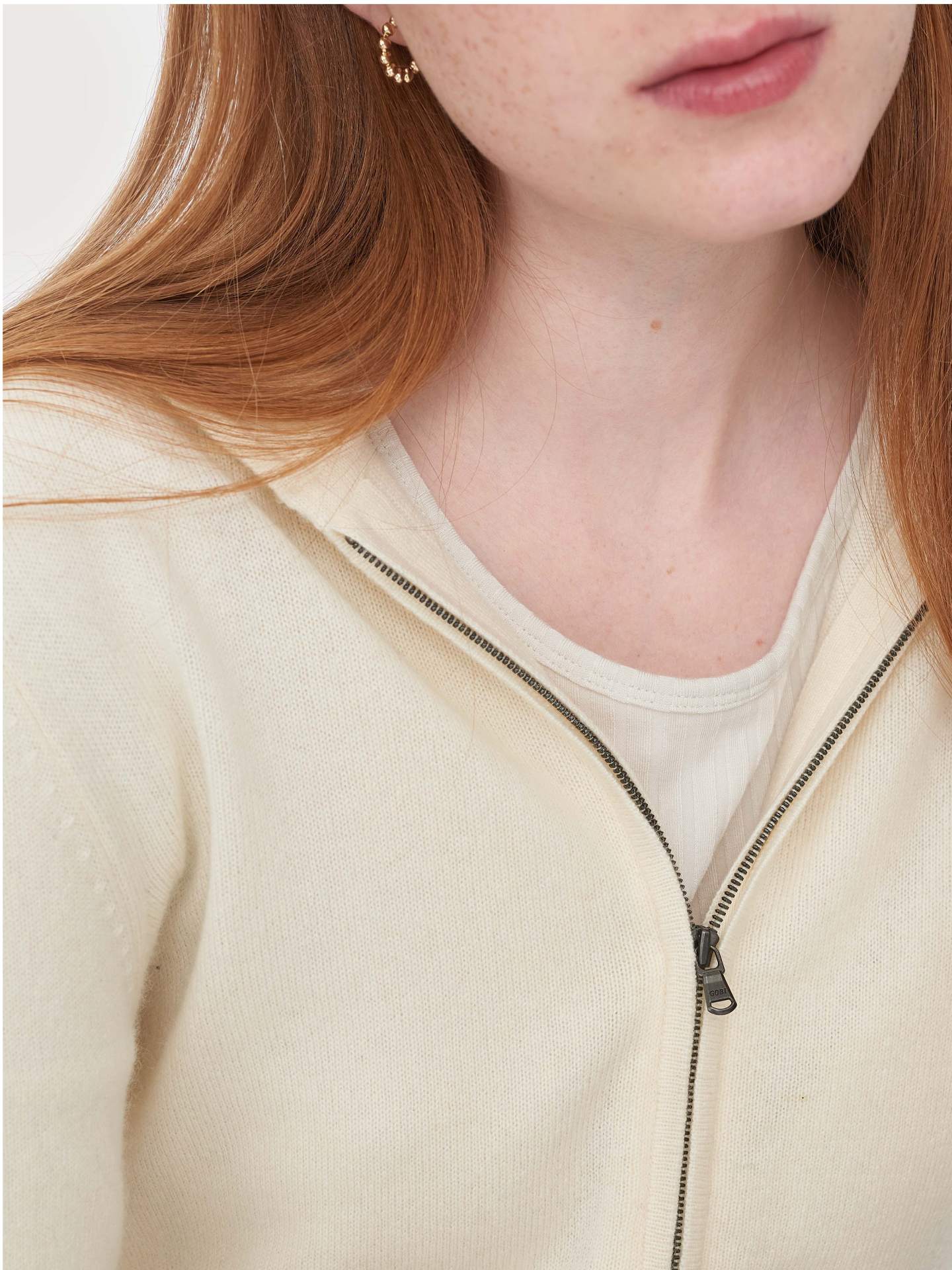 Women's Cashmere Full-Zip Hoodie White - Gobi Cashmere