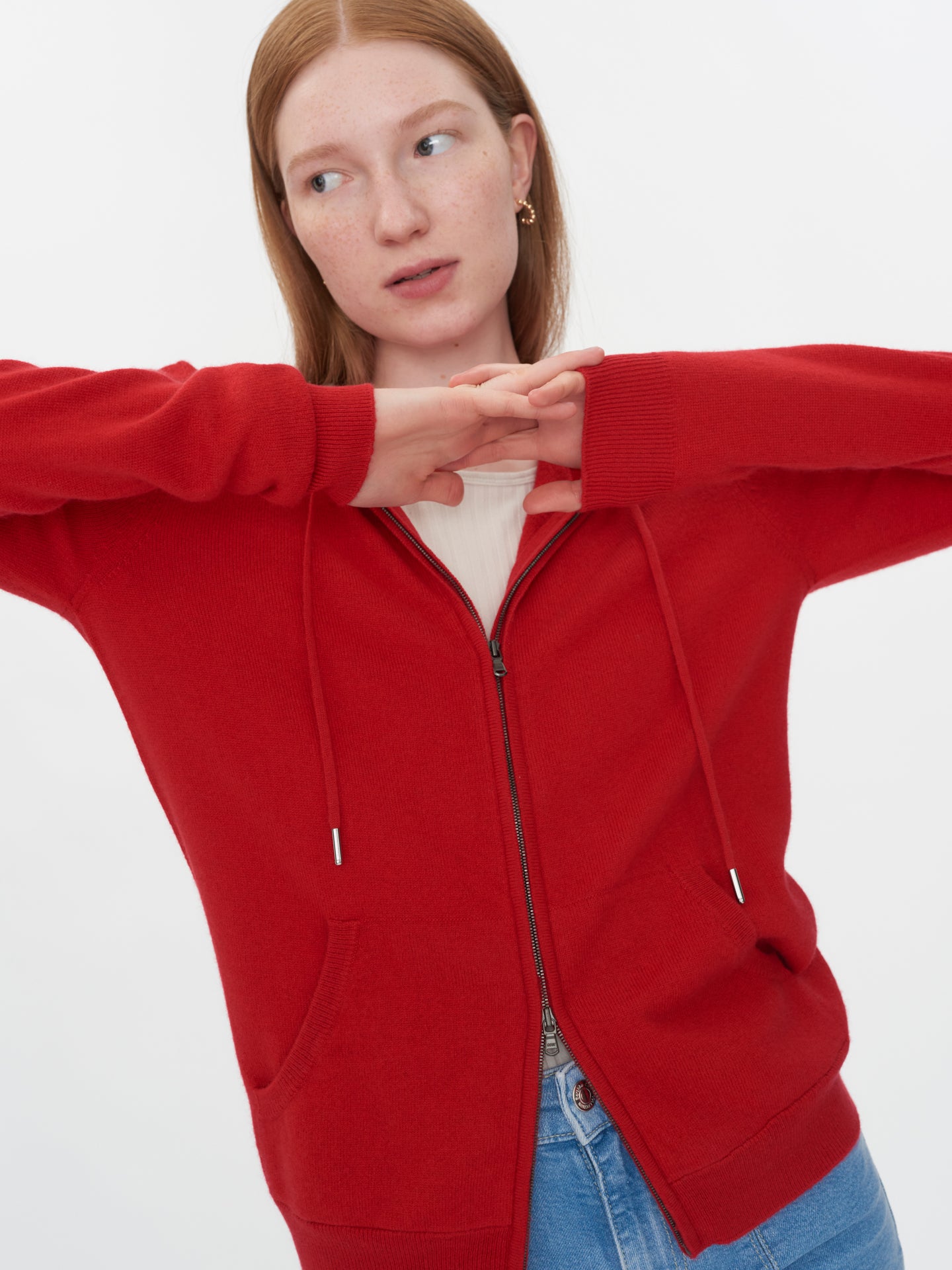 Women's Cashmere Full Zip Hoodie Red - Gobi Cashmere