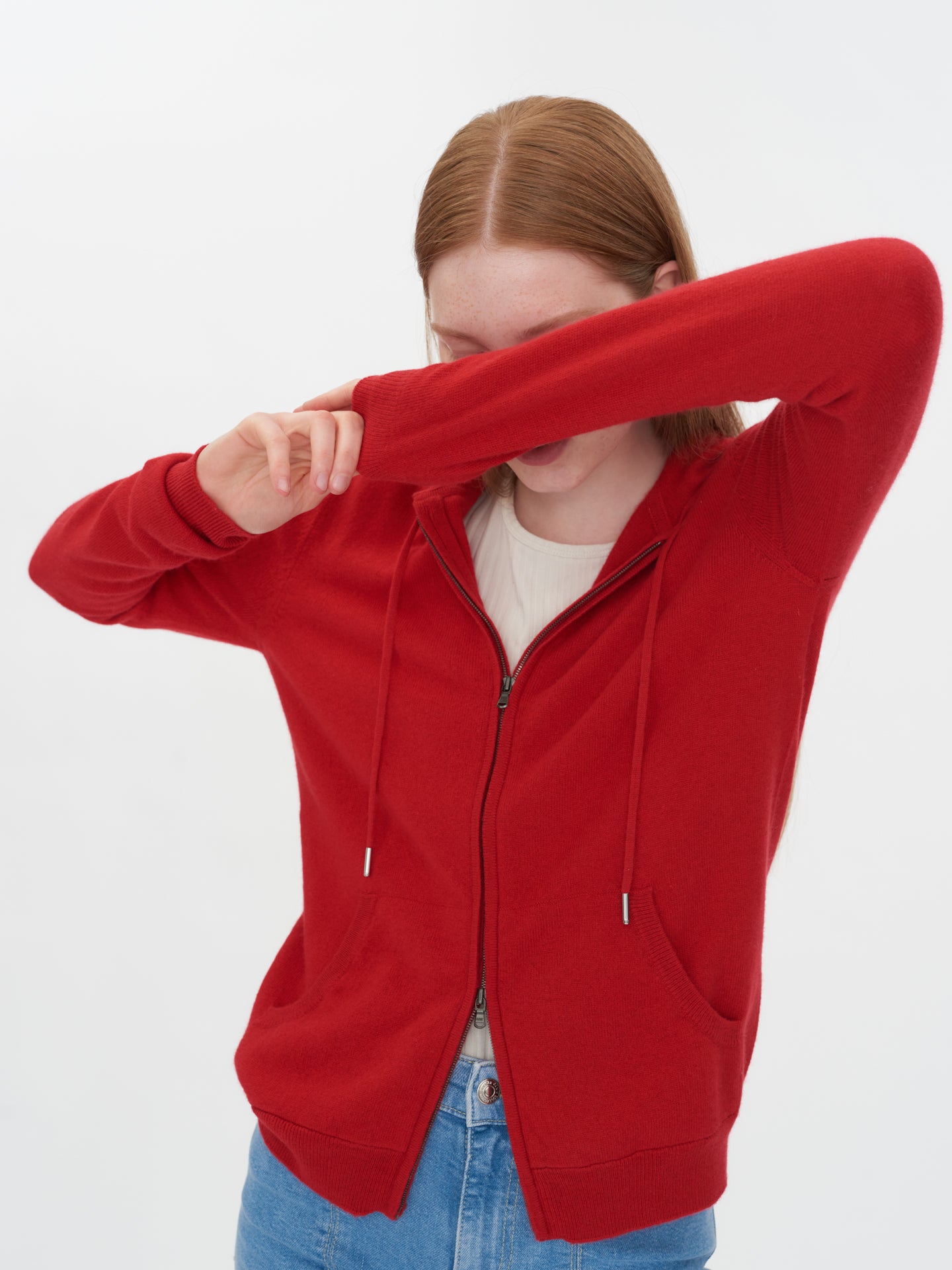 Women's Cashmere Full Zip Hoodie Red - Gobi Cashmere