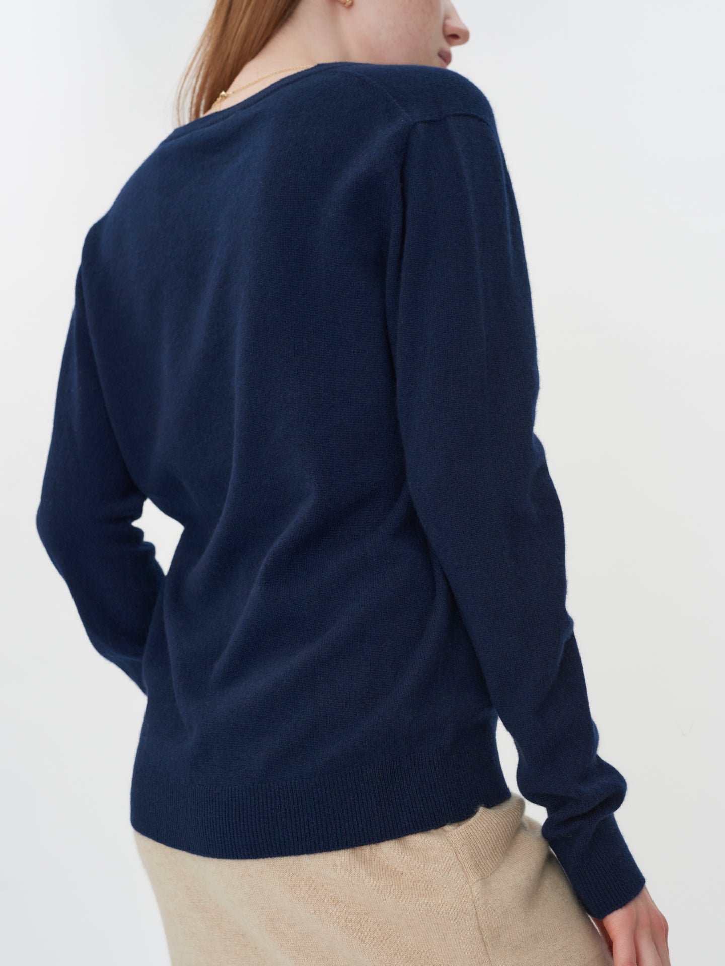 Women's Cashmere V-Neck Sweater Navy - Gobi Cashmere