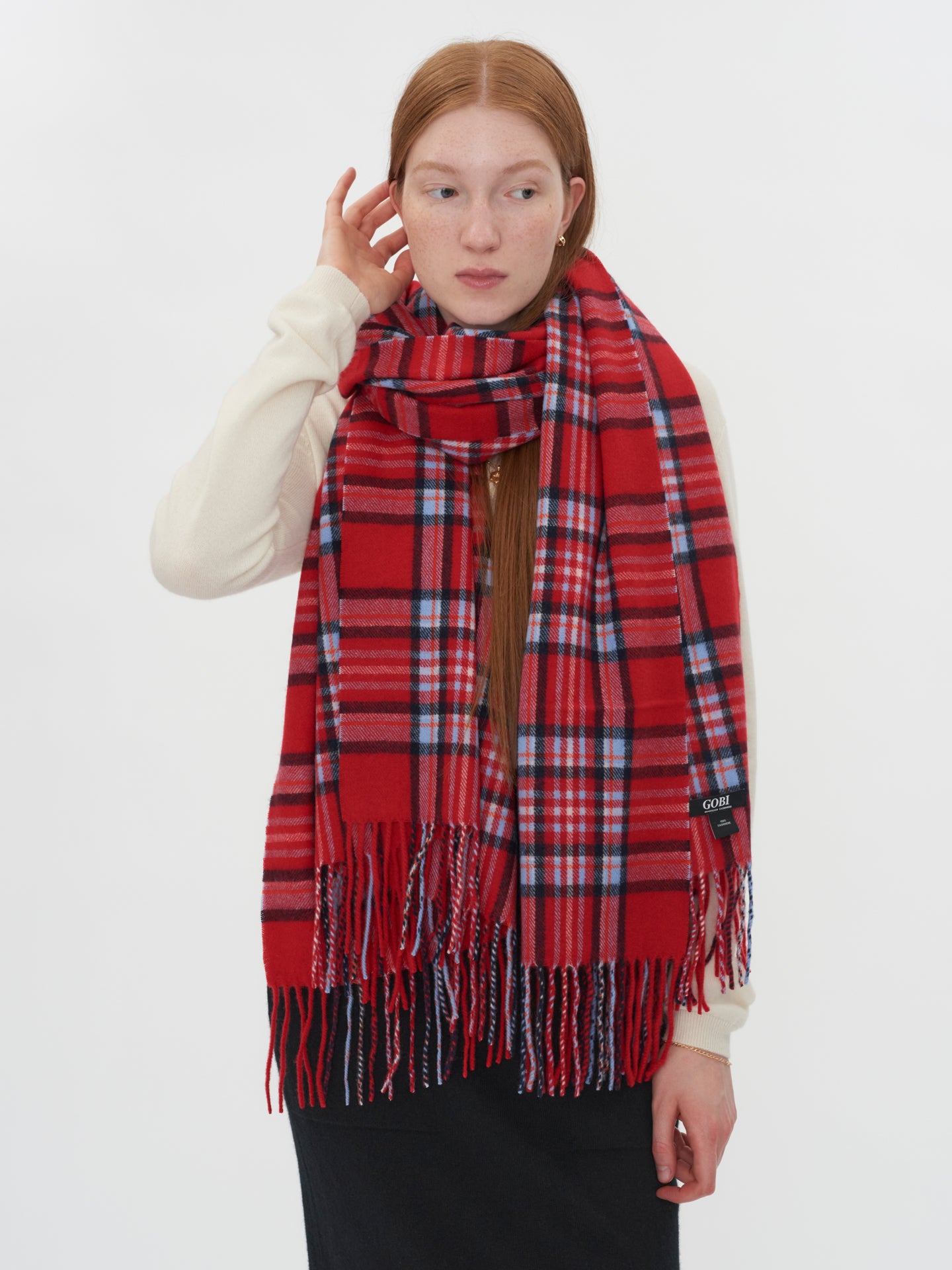 Unisex Cashmere Oversized Woven Scarf Racing Red - Gobi Cashmere