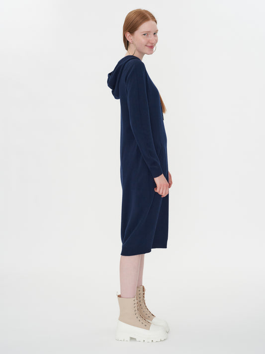 Women's Cashmere Hooded Midi Dress Navy - Gobi Cashmere