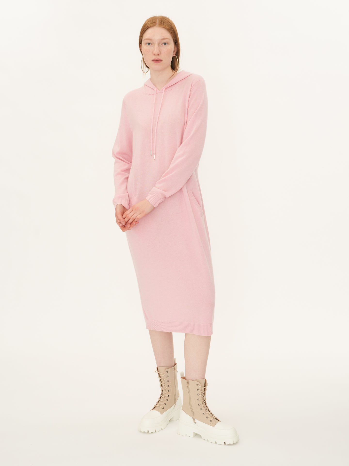 Women's Cashmere Hooded Midi Dress Almond Blossom - Gobi Cashmere