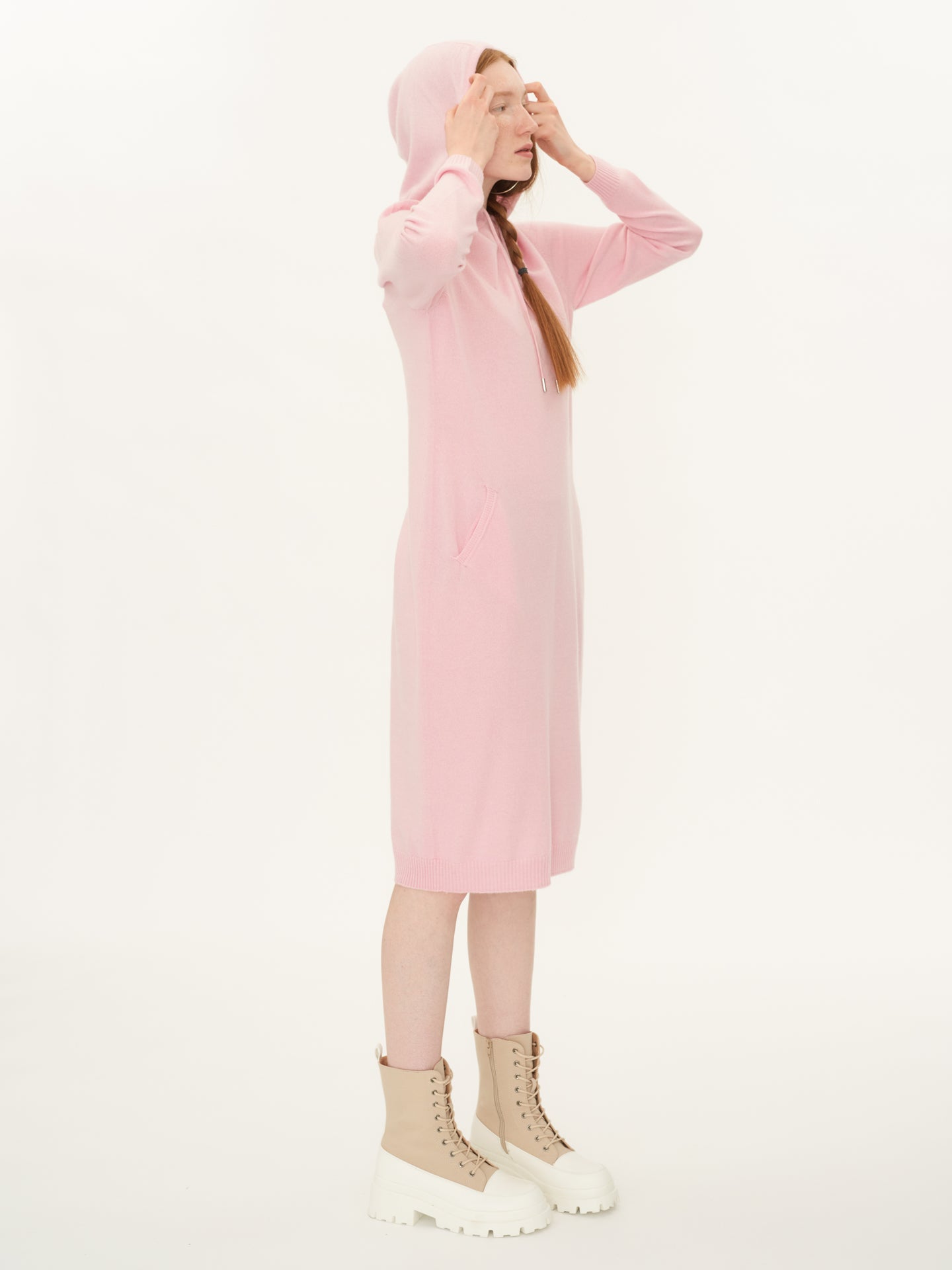 Women's Cashmere Hooded Midi Dress Almond Blossom - Gobi Cashmere