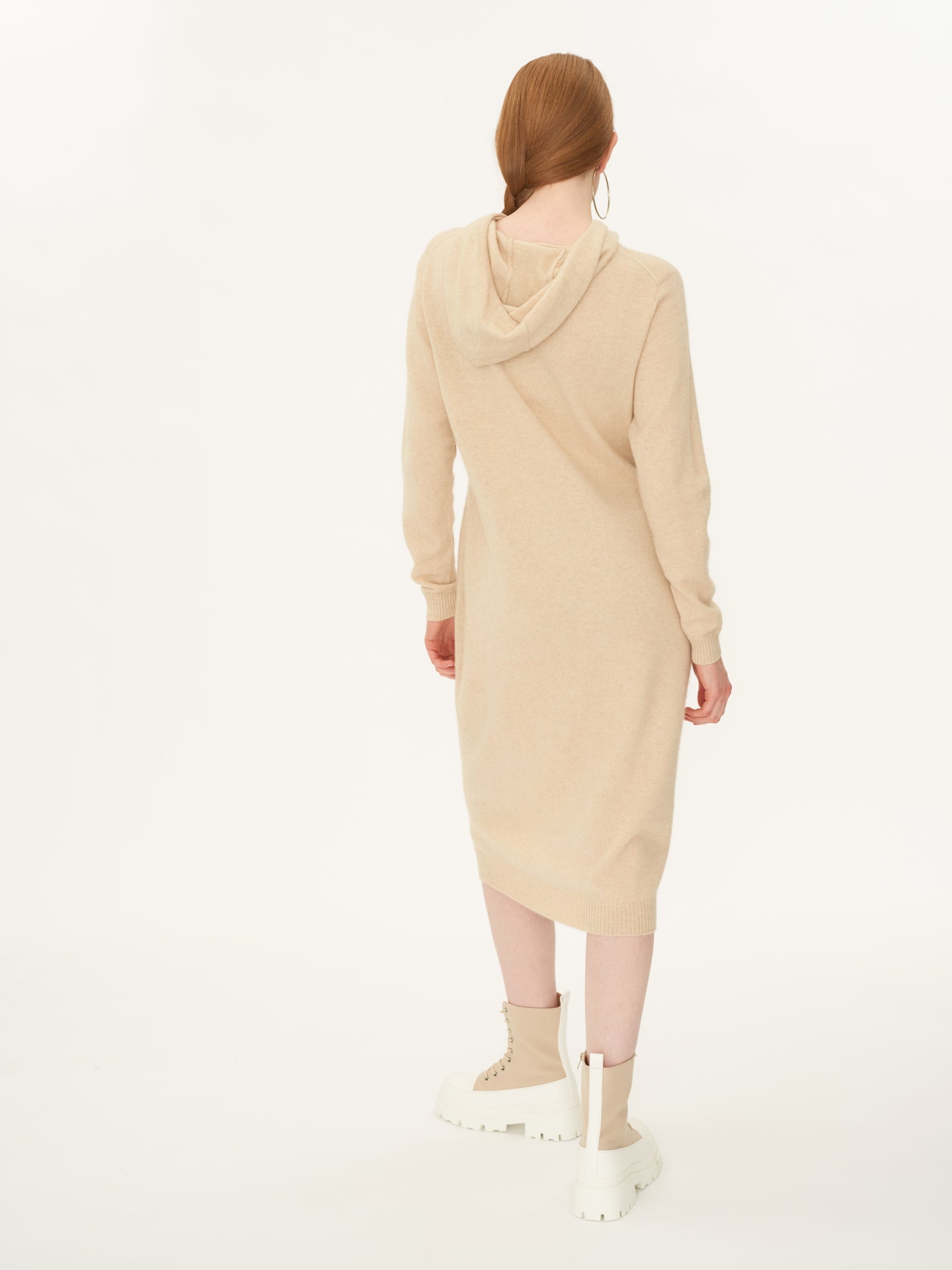 Women's Cashmere Organic Colour Hooded Midi Dress Beige - Gobi Cashmere