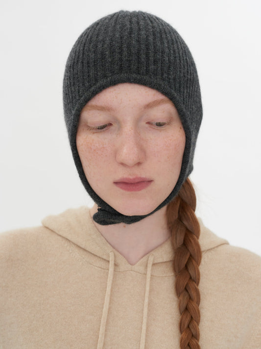Unisex Cashmere Knitted Aviator Cap Charcoal - Gobi Cashmere