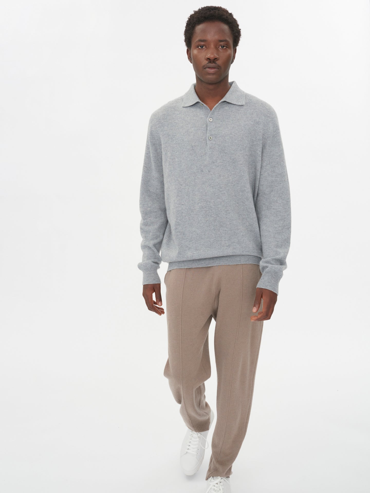 Men's Cashmere Polo Sweater Light Gray - Gobi Cashmere