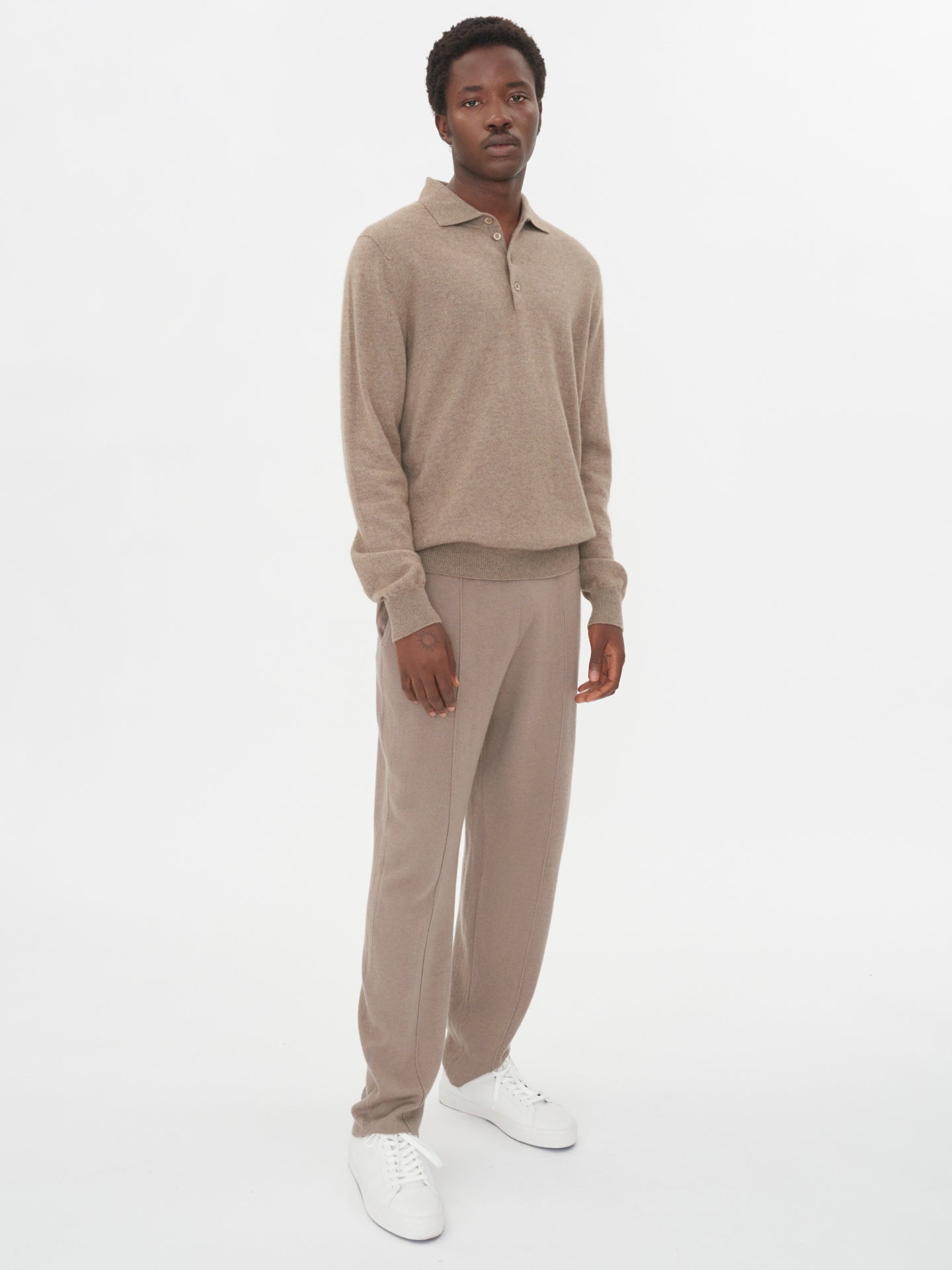 Men's Cashmere Polo Sweater Taupe - Gobi Cashmere