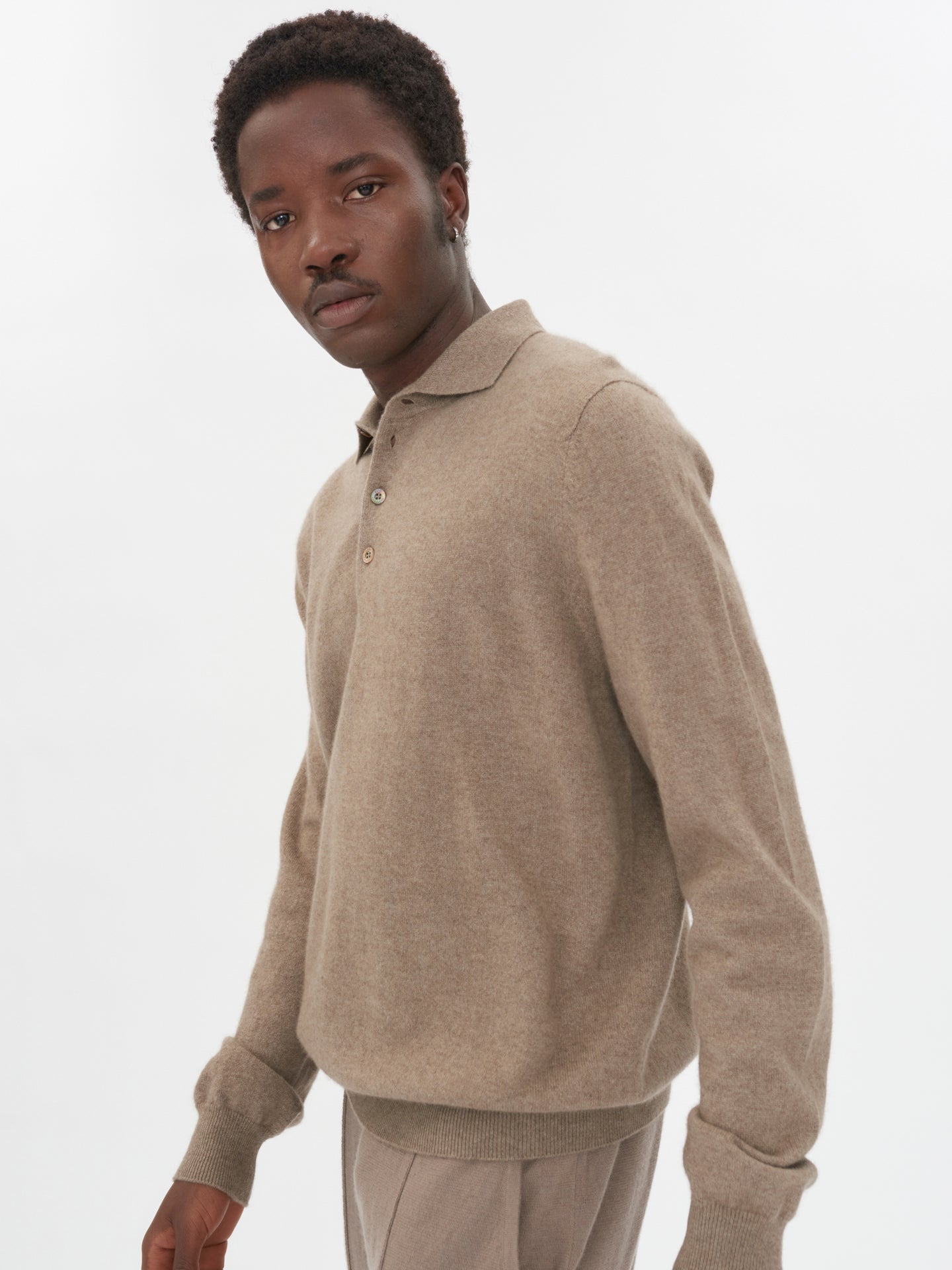 Men's Cashmere Polo Sweater Taupe - Gobi Cashmere