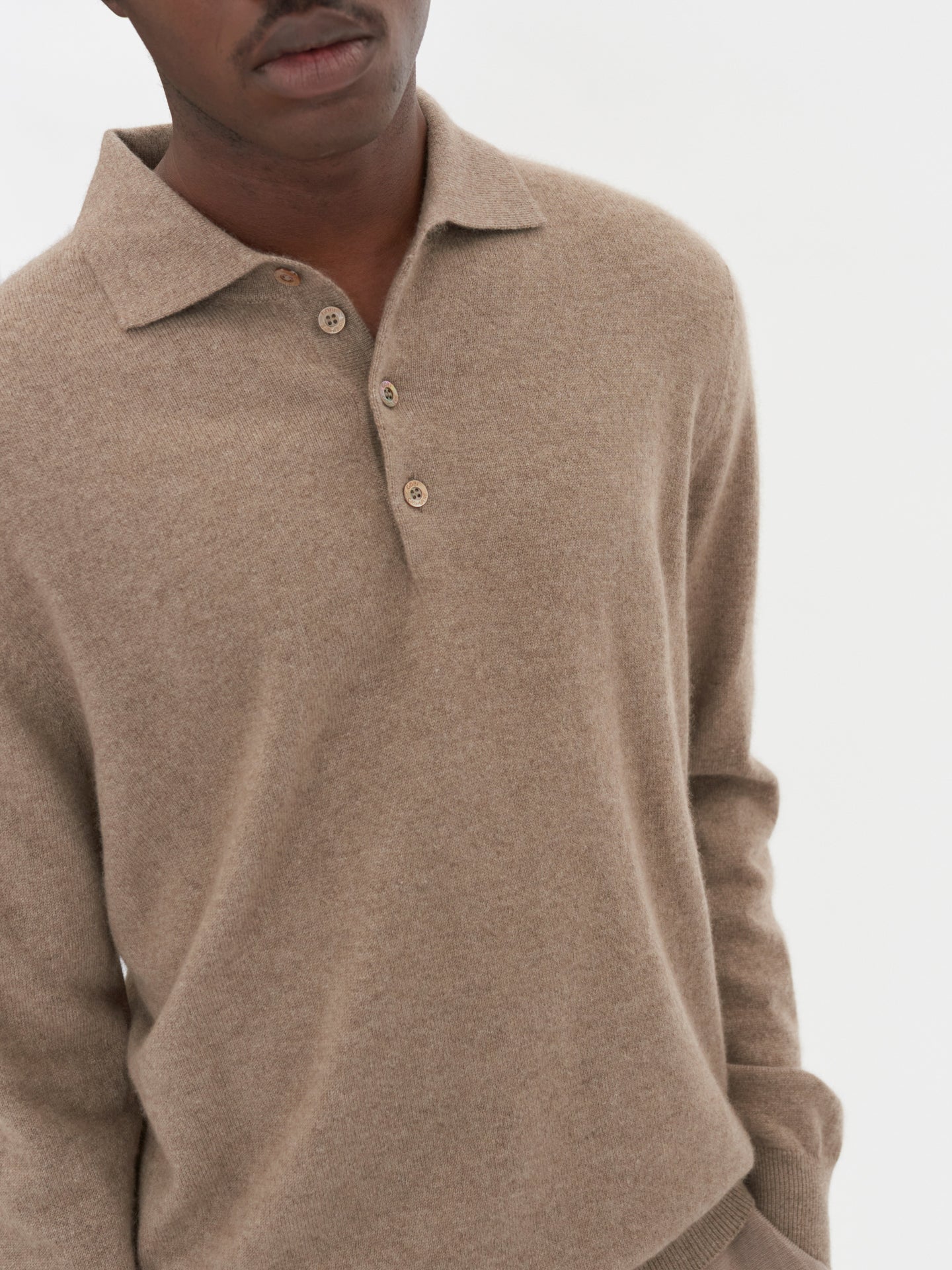 Men's Cashmere Polo Sweater Taupe - Gobi Cashmere