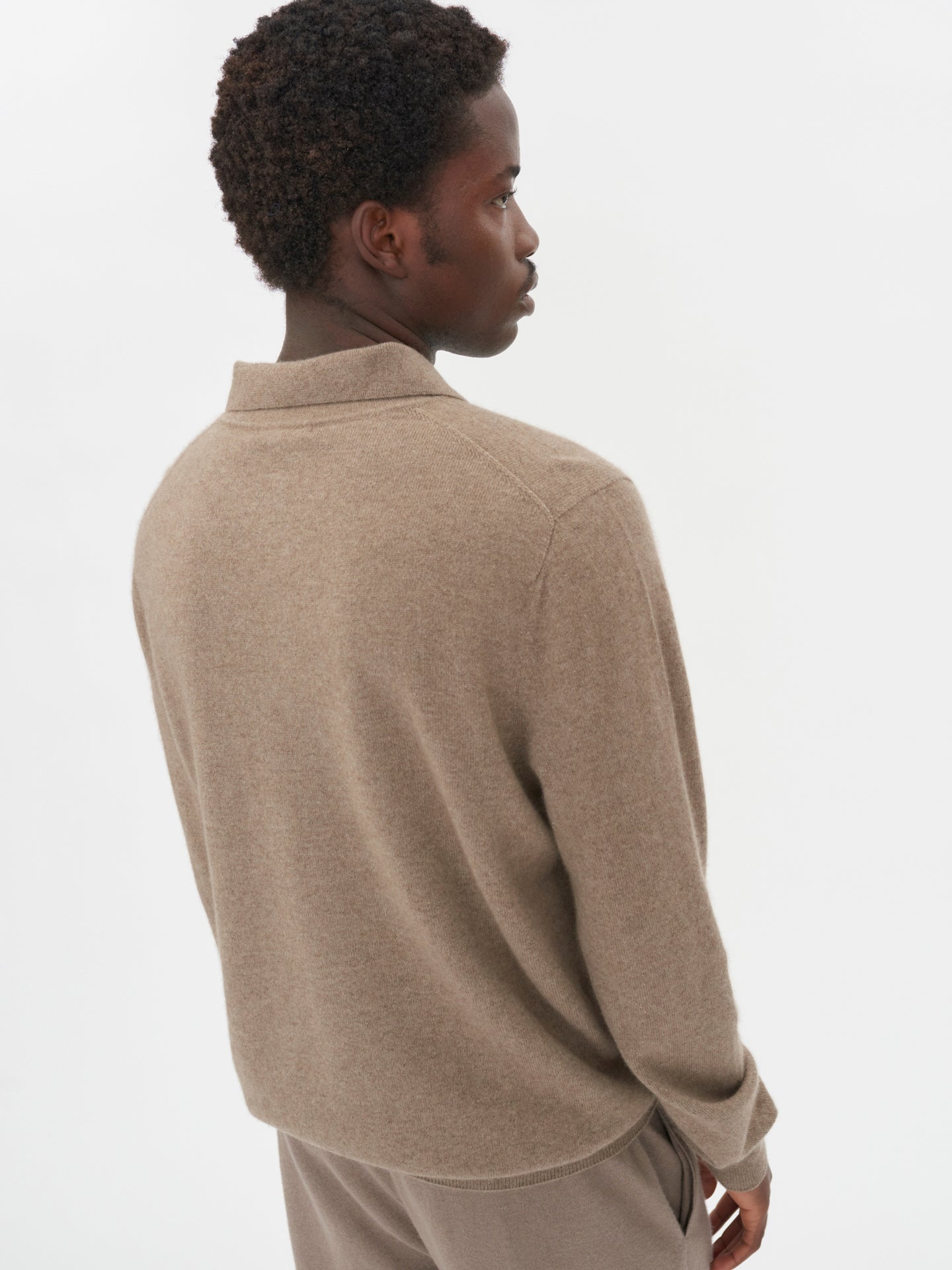 Men's Cashmere Polo Sweater Taupe - Gobi Cashmere