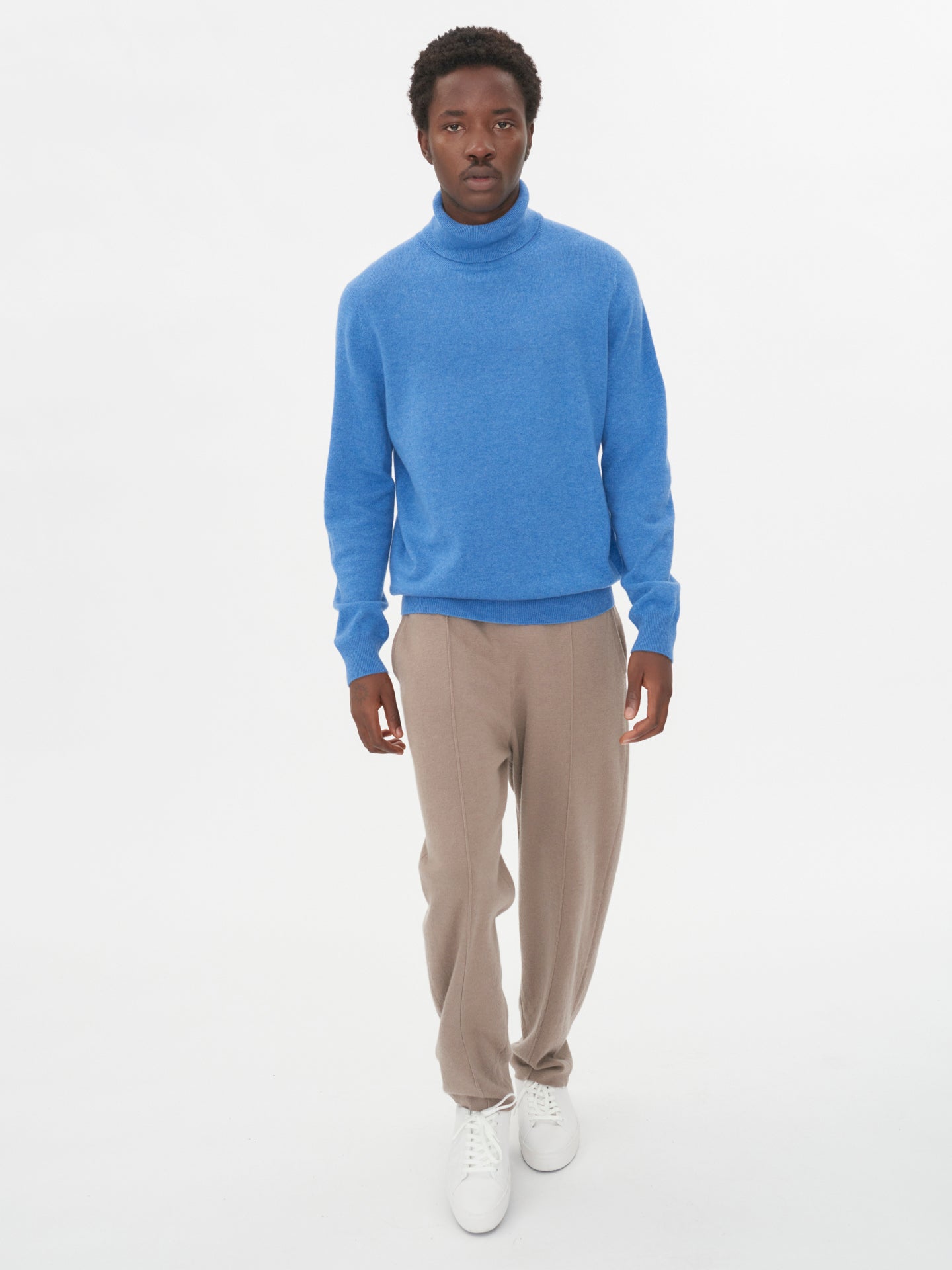 Men's Cashmere Basic Turtle Neck Sweater Blue - Gobi Cashmere