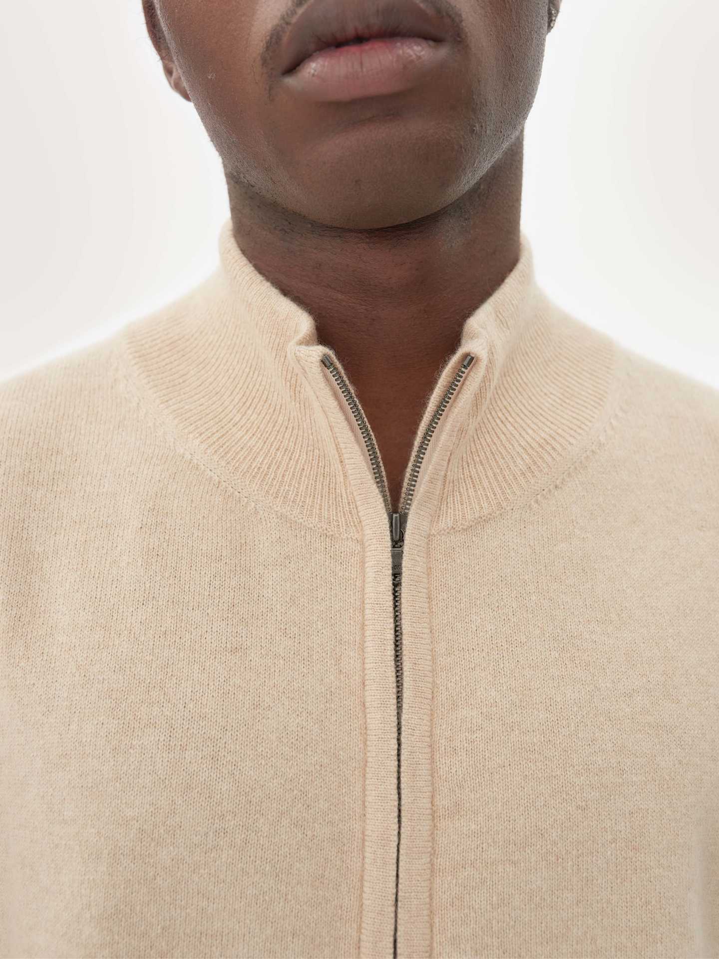 Men's Cashmere Full Zip Cardigan Beige - Gobi Cashmere