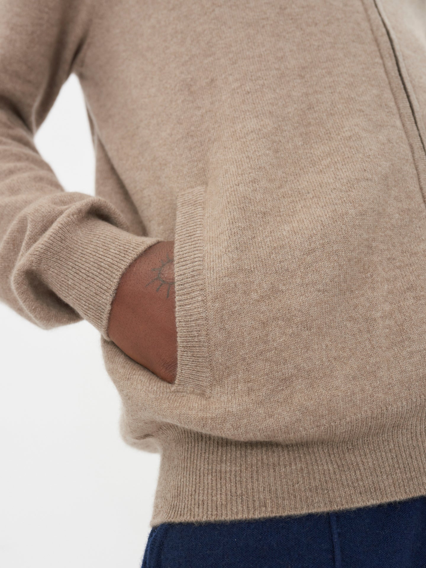 Men's Cashmere Full Zip Cardigan Taupe - Gobi Cashmere