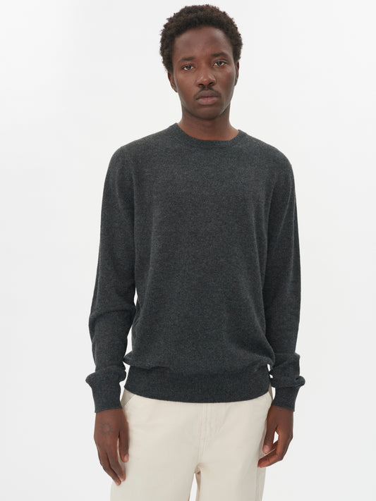 Men's Cashmere Basic Crew Neck Sweater Charcoal - Gobi Cashmere