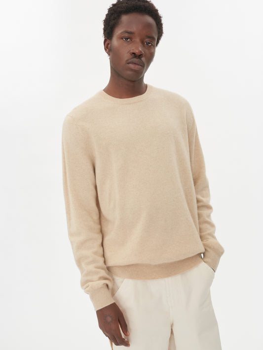 Men's Organic Cashmere Basic Crew Neck Sweater Beige - Gobi Cashmere