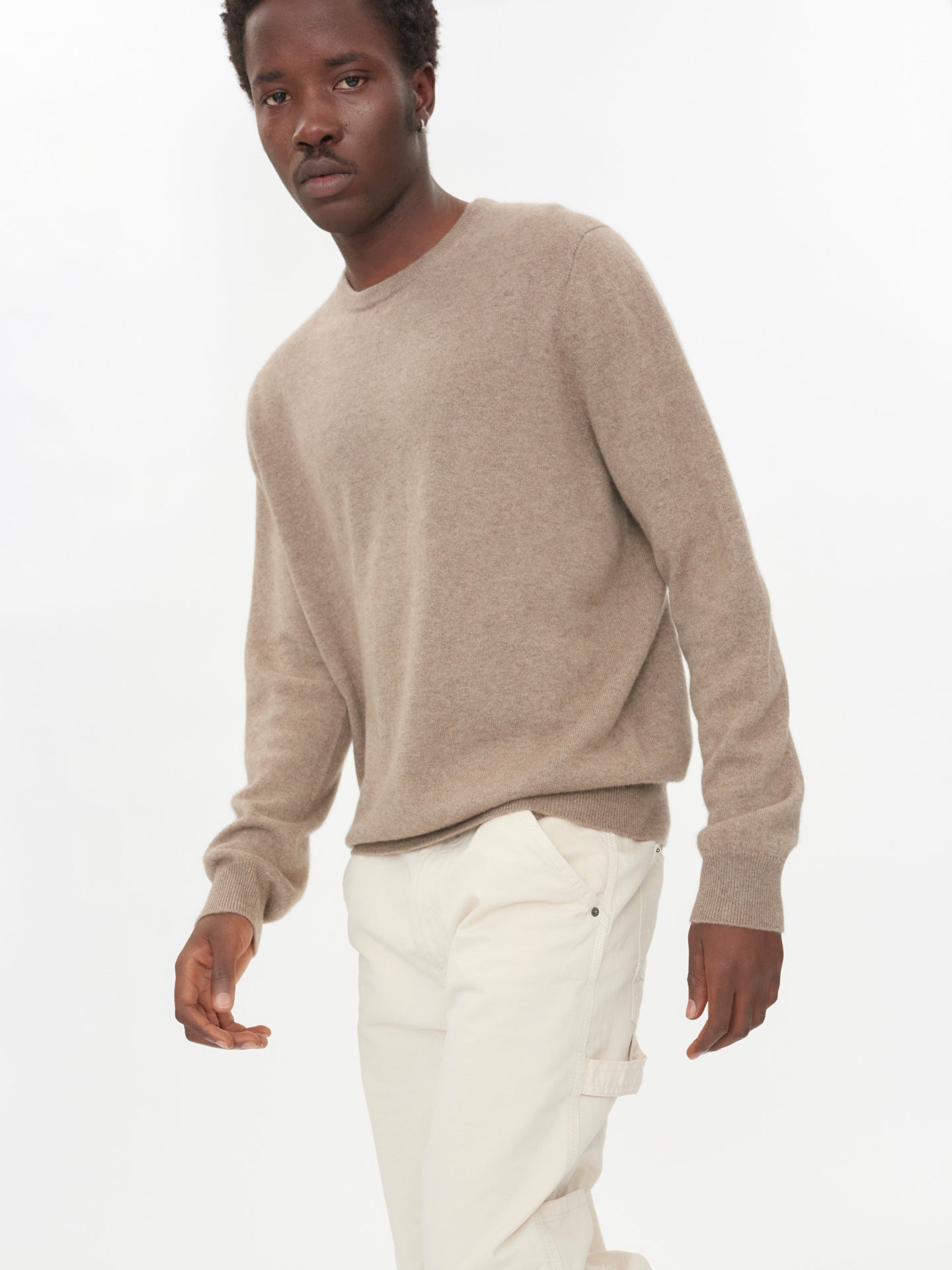 Men's Cashmere Basic Crew Neck Sweater Taupe - Gobi Cashmere