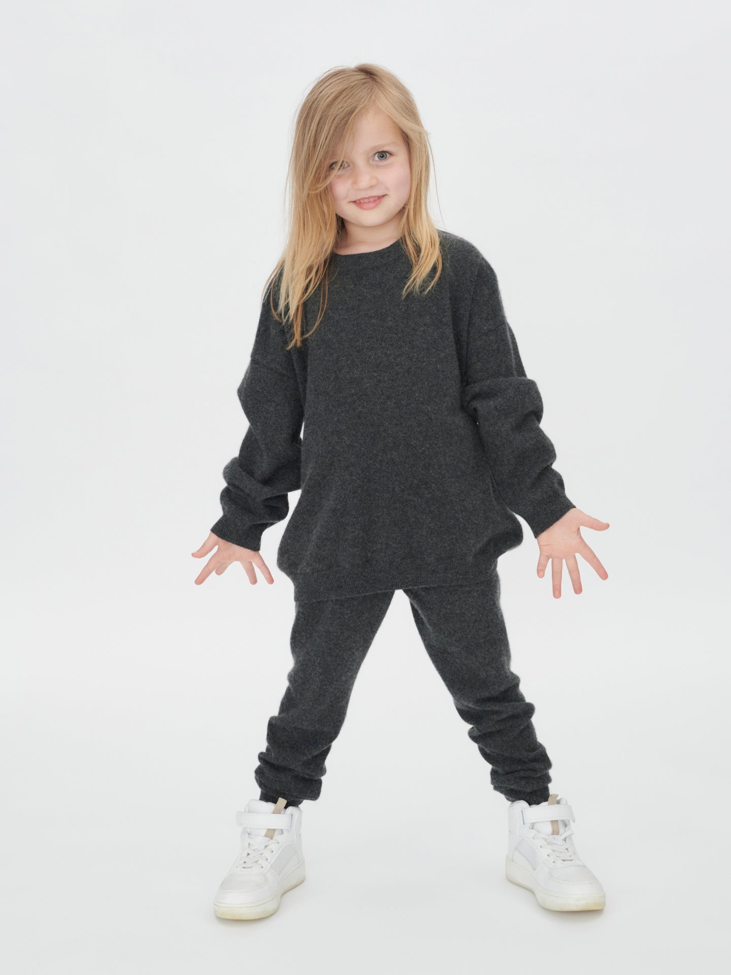 Kids Cashmere Track Pants Gray Pinstripe - Gobi Cashmere