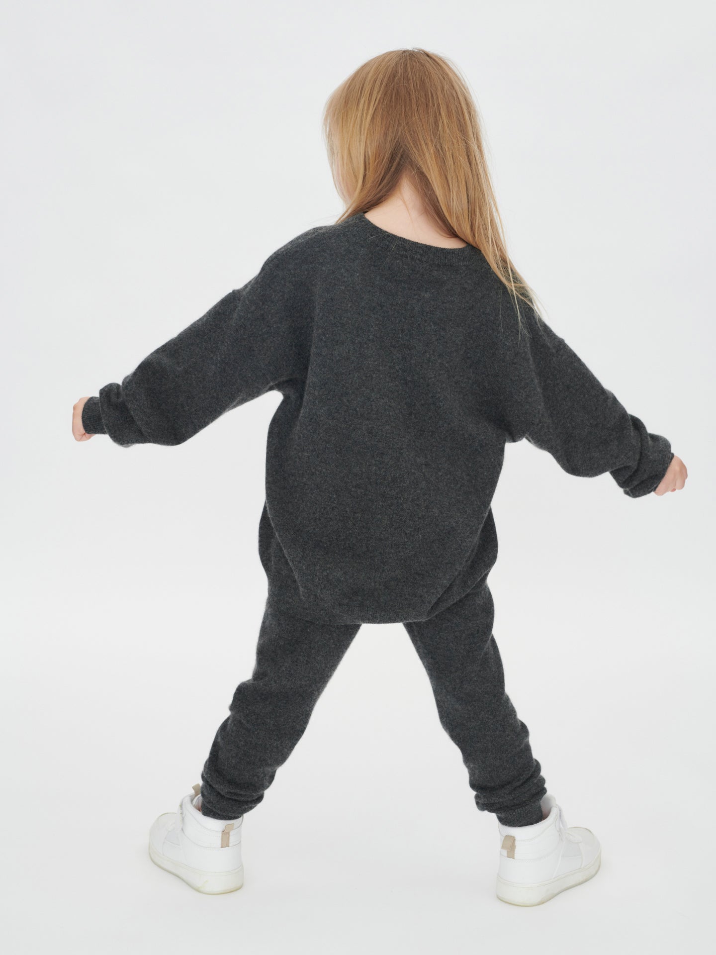 Kids Cashmere Crew Neck sweater Gray Pinstripe - Gobi Cahmere