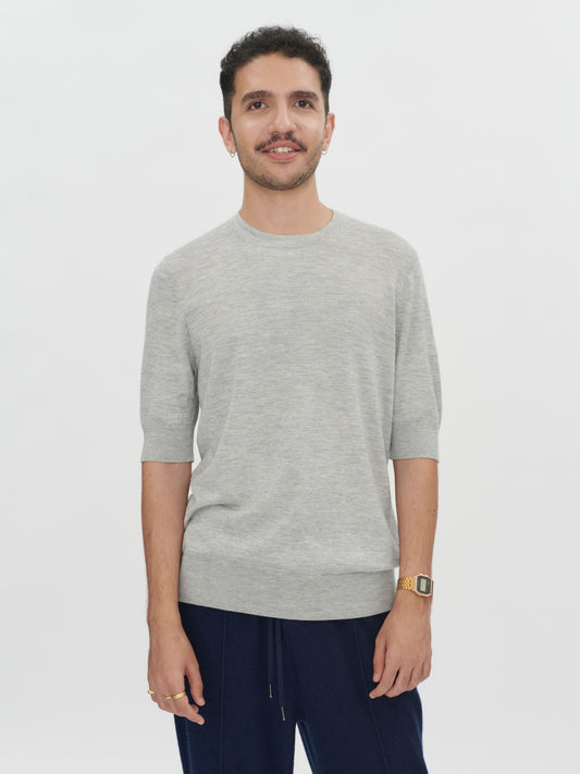 Men's Silk Cashmere T-Shirt Light Gray - Gobi Cashmere