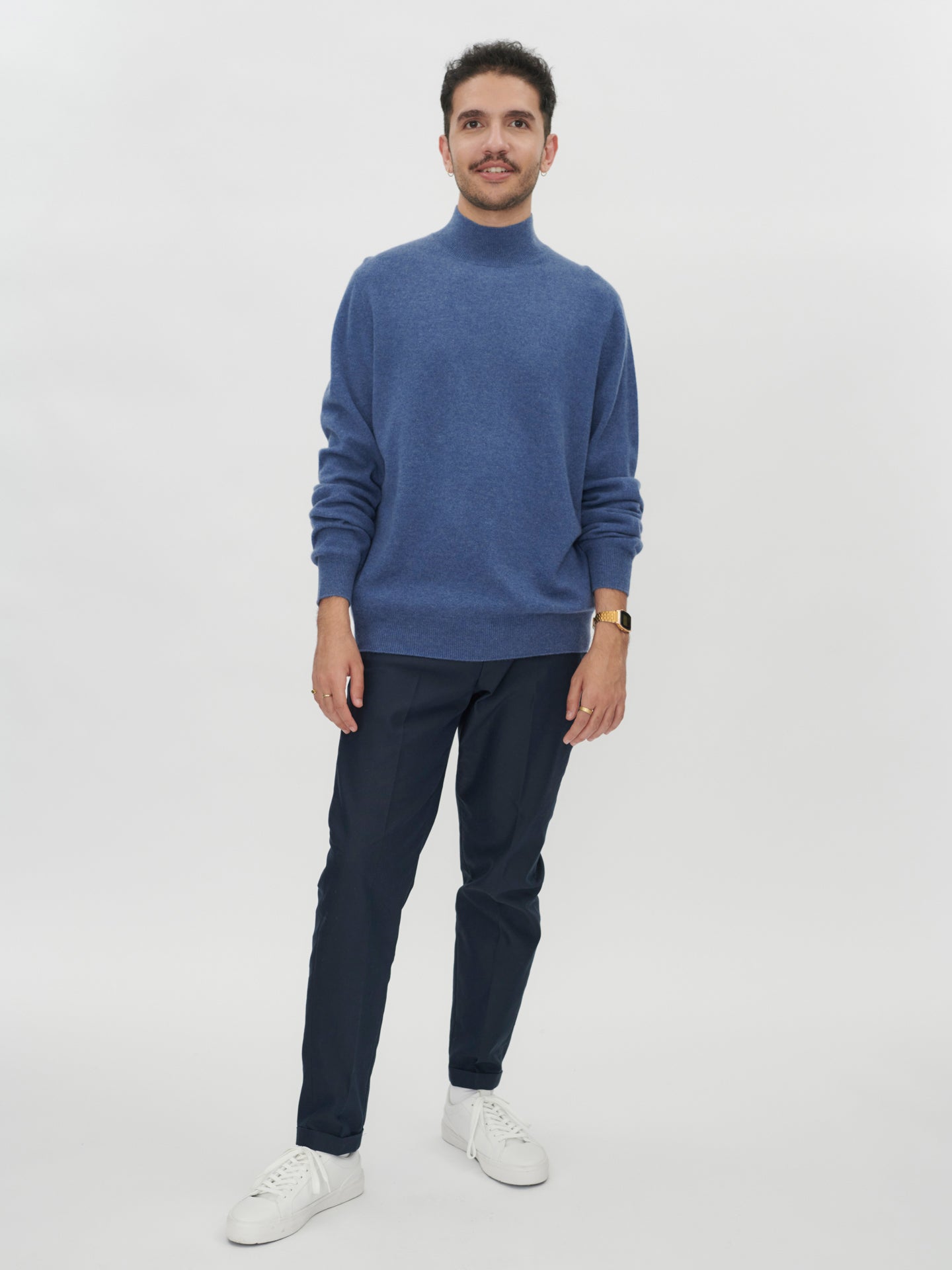 Men's Cashmere Mock Neck Sweater Bijou Blue - Gobi Cashmere