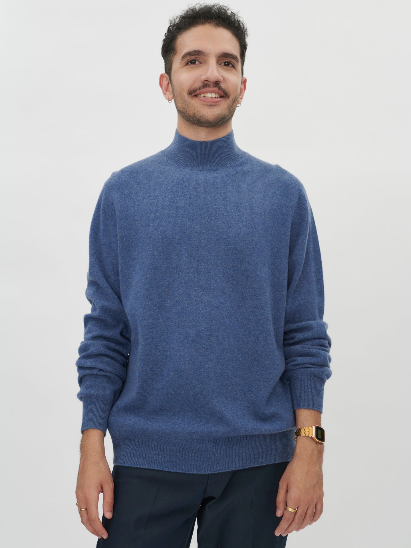 Men's Cashmere Mock Neck Sweater Bijou Blue - Gobi Cashmere