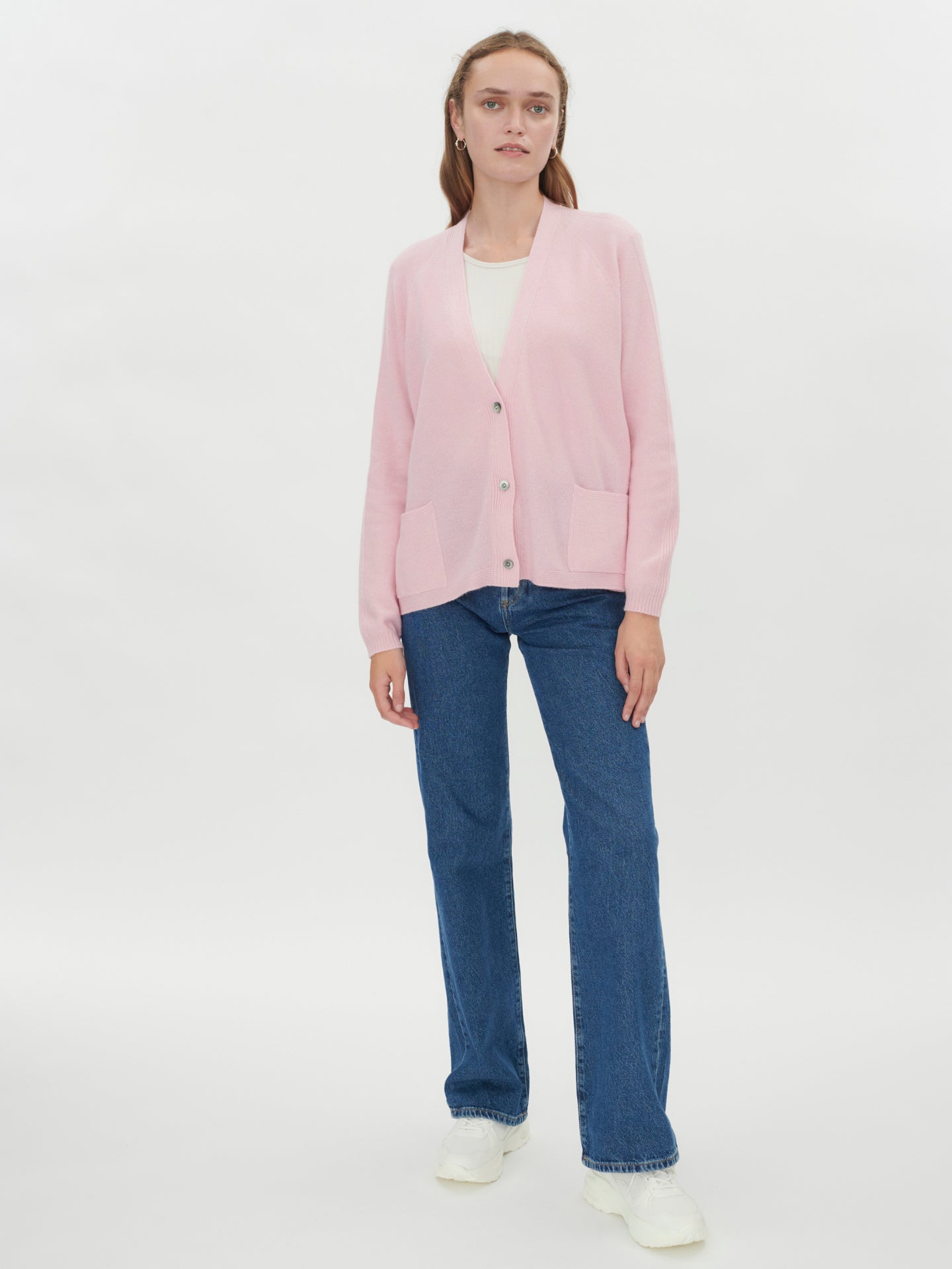 Women's Cashmere Loose Button Cardigan Almond Blossom - Gobi Cashmere