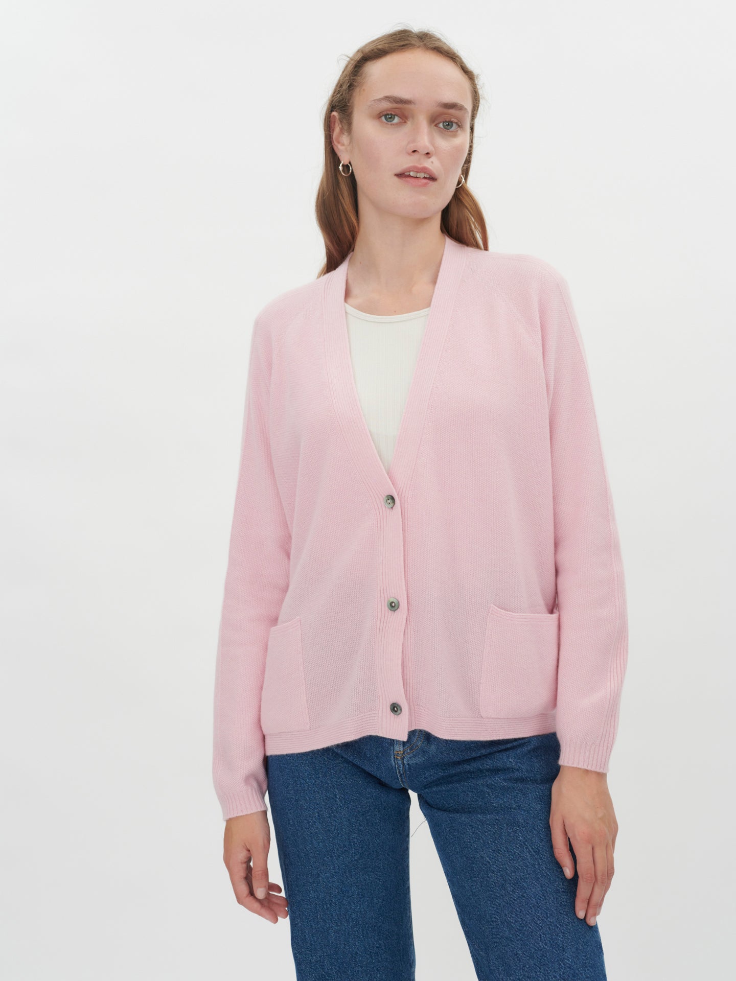 Women's Cashmere Loose Button Cardigan Almond Blossom - Gobi Cashmere