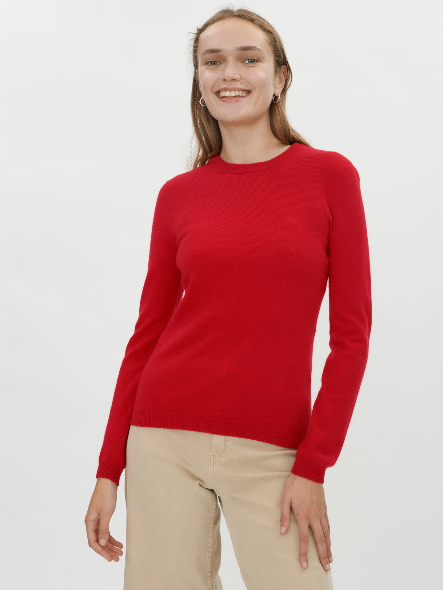 Women's Basic Crew Neck Sweater Red - Gobi Cashmere