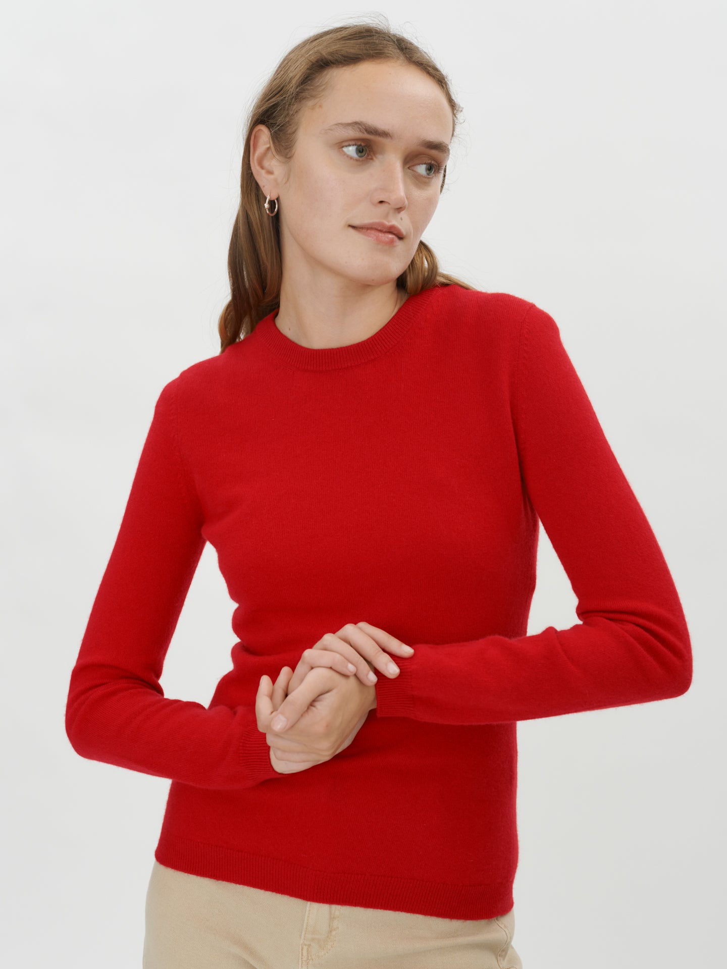 Women's Basic Crew Neck Sweater Red - Gobi Cashmere