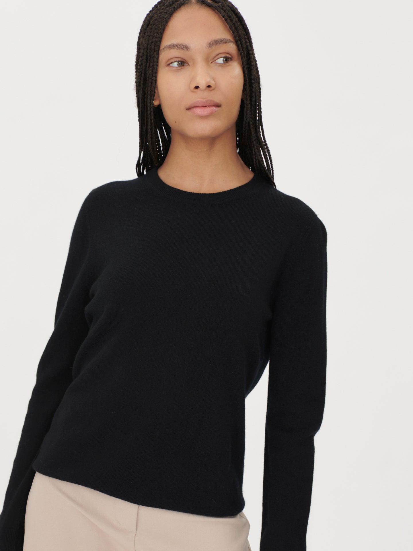 Women's Cashmere Basic Crew Neck Sweater Black - Gobi Cashmere