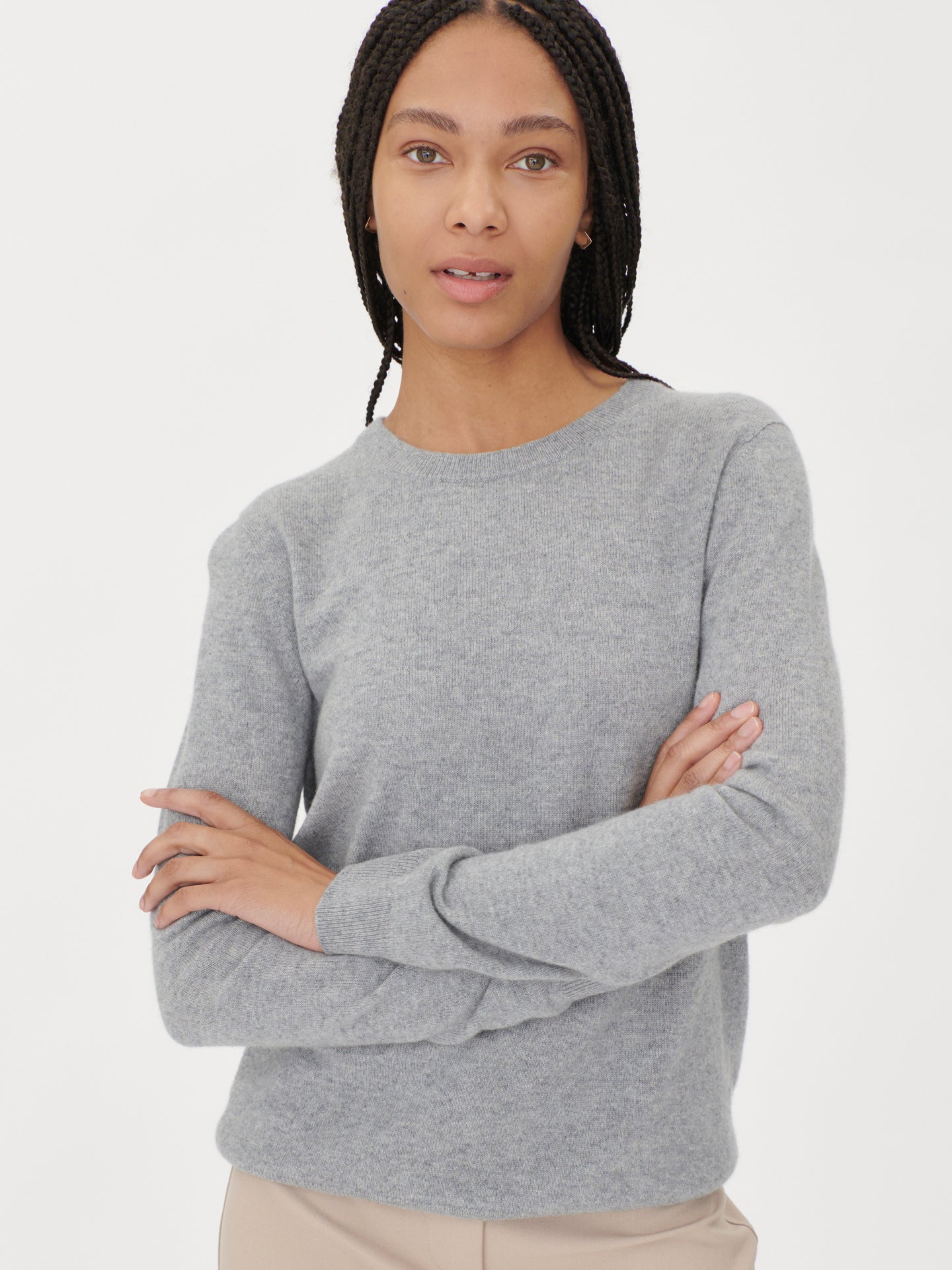 Women's Cashmere Basic Crew Neck Sweater Vapor Blue - Gobi Cashmere