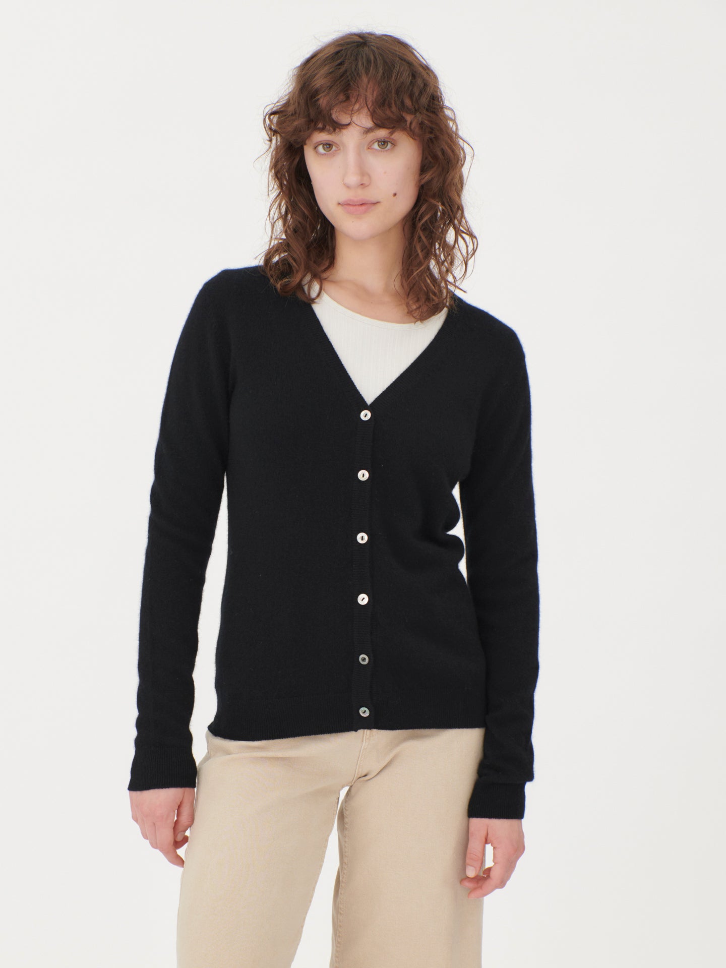 Women's Cashmere V-neck Button Cardigan Black - Gobi Cashmere