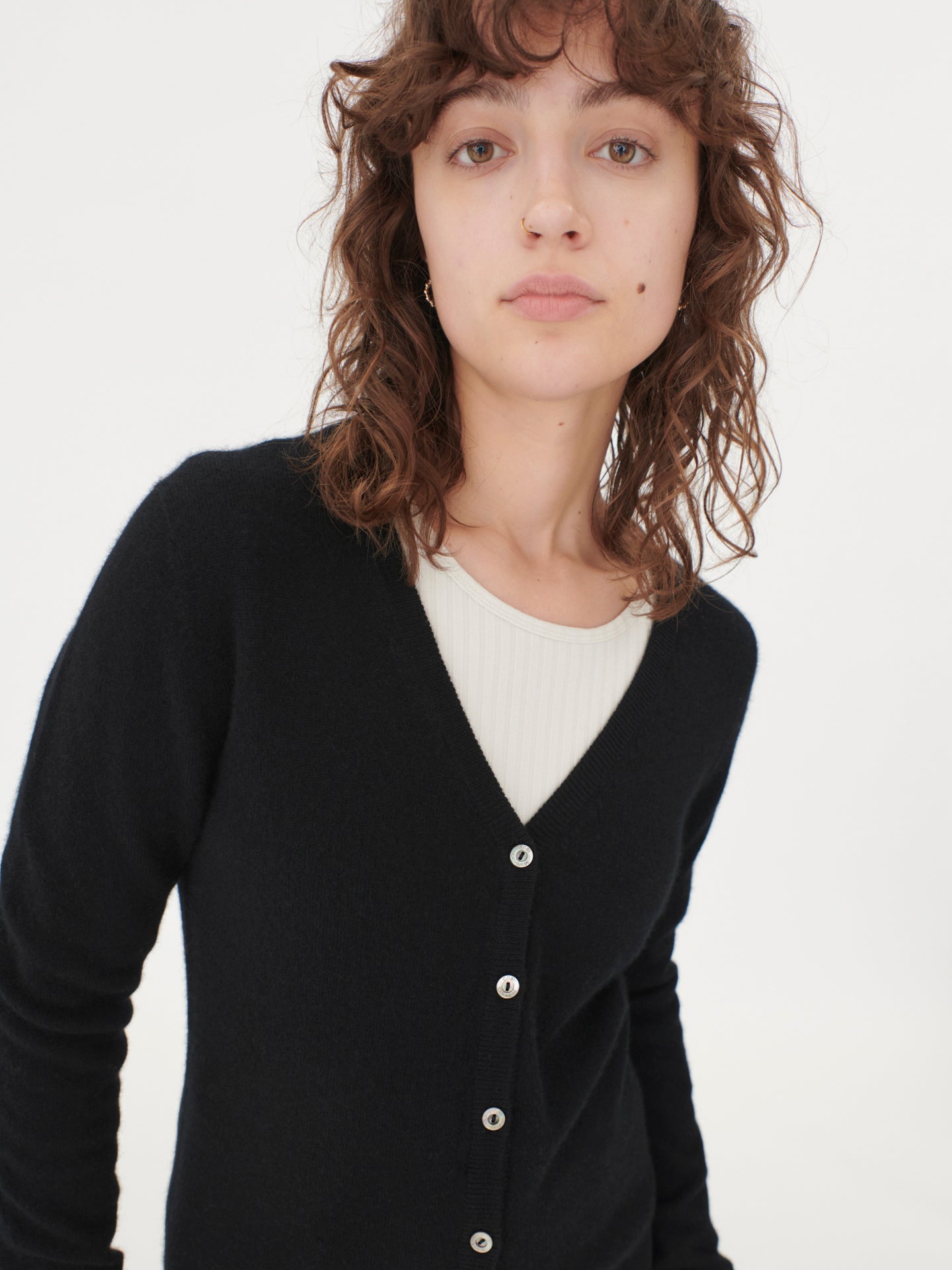 Women's Cashmere V-neck Button Cardigan Black - Gobi Cashmere