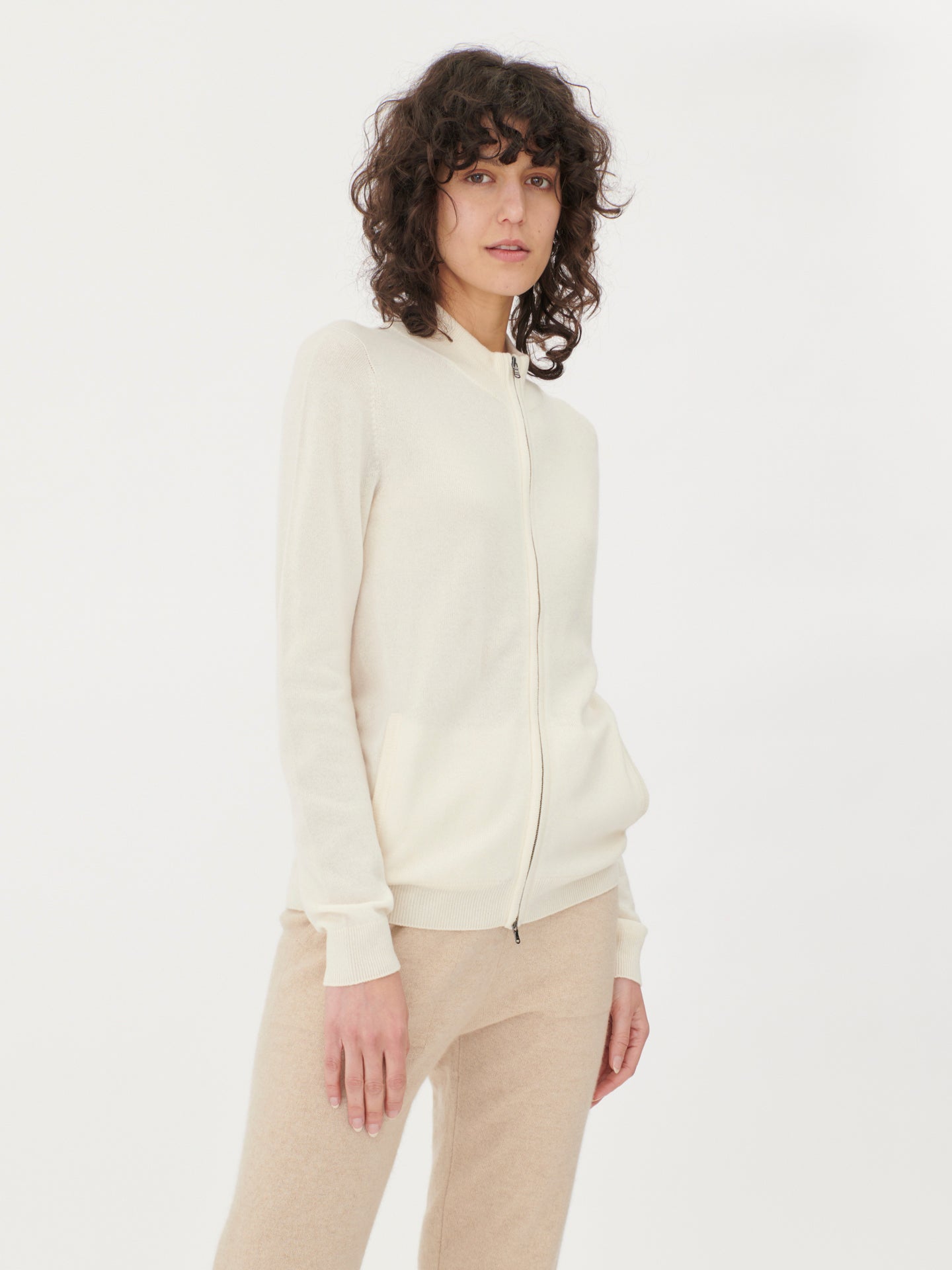 Women's Cashmere Full-Zip Cardigan Marshmallow - Gobi Cashmere