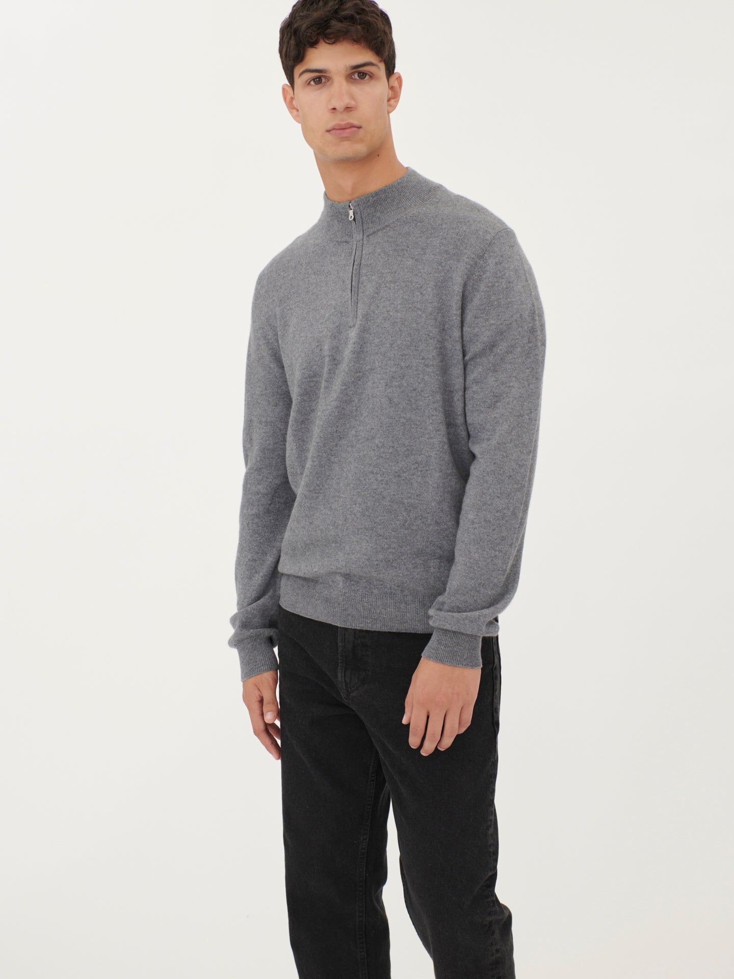 Men's Cashmere Half-Zip Sweater Dim Gray - Gobi Cashmere