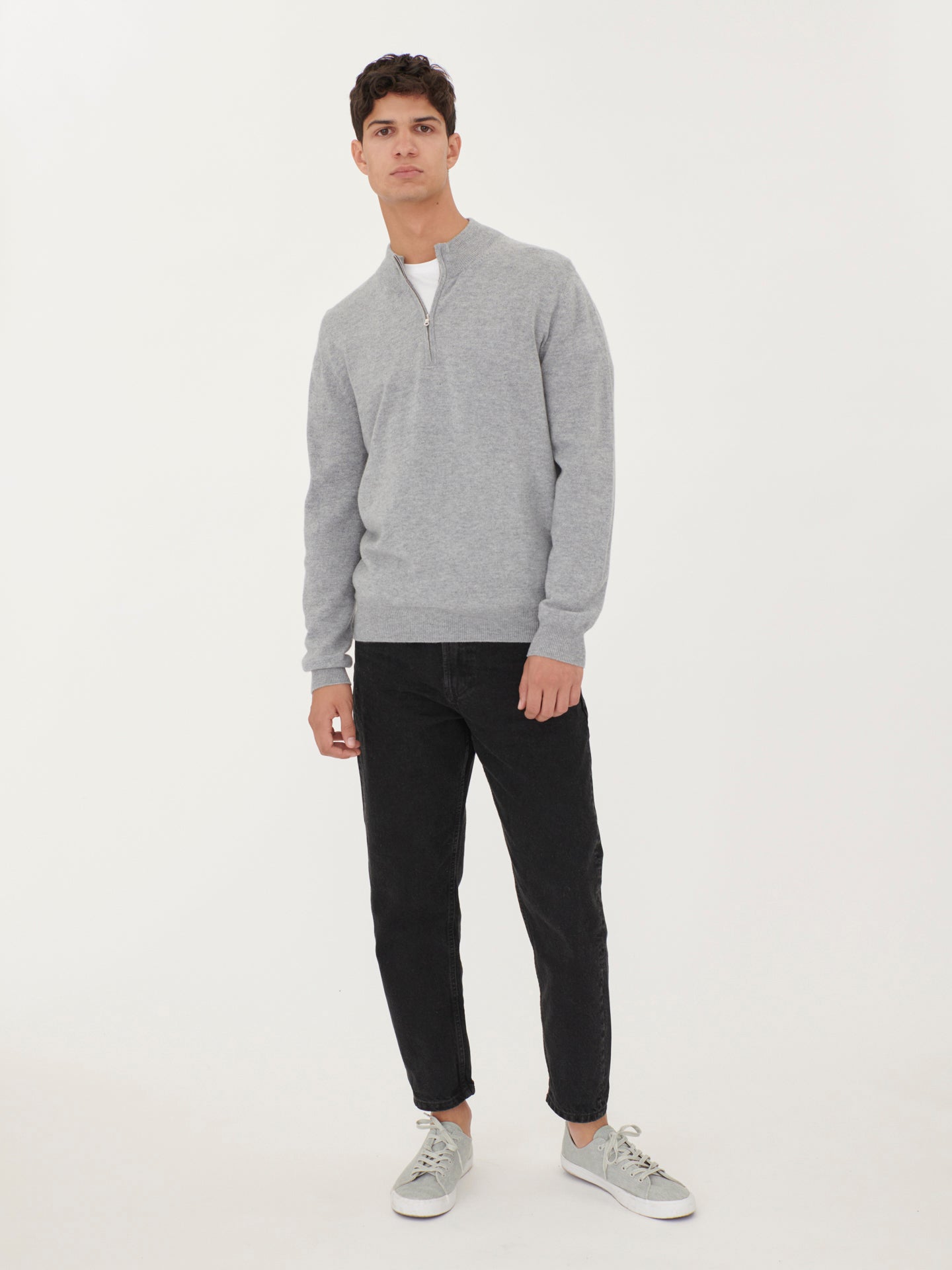 Men's Cashmere Half Zip Sweater Light Gray - Gobi Cashmere