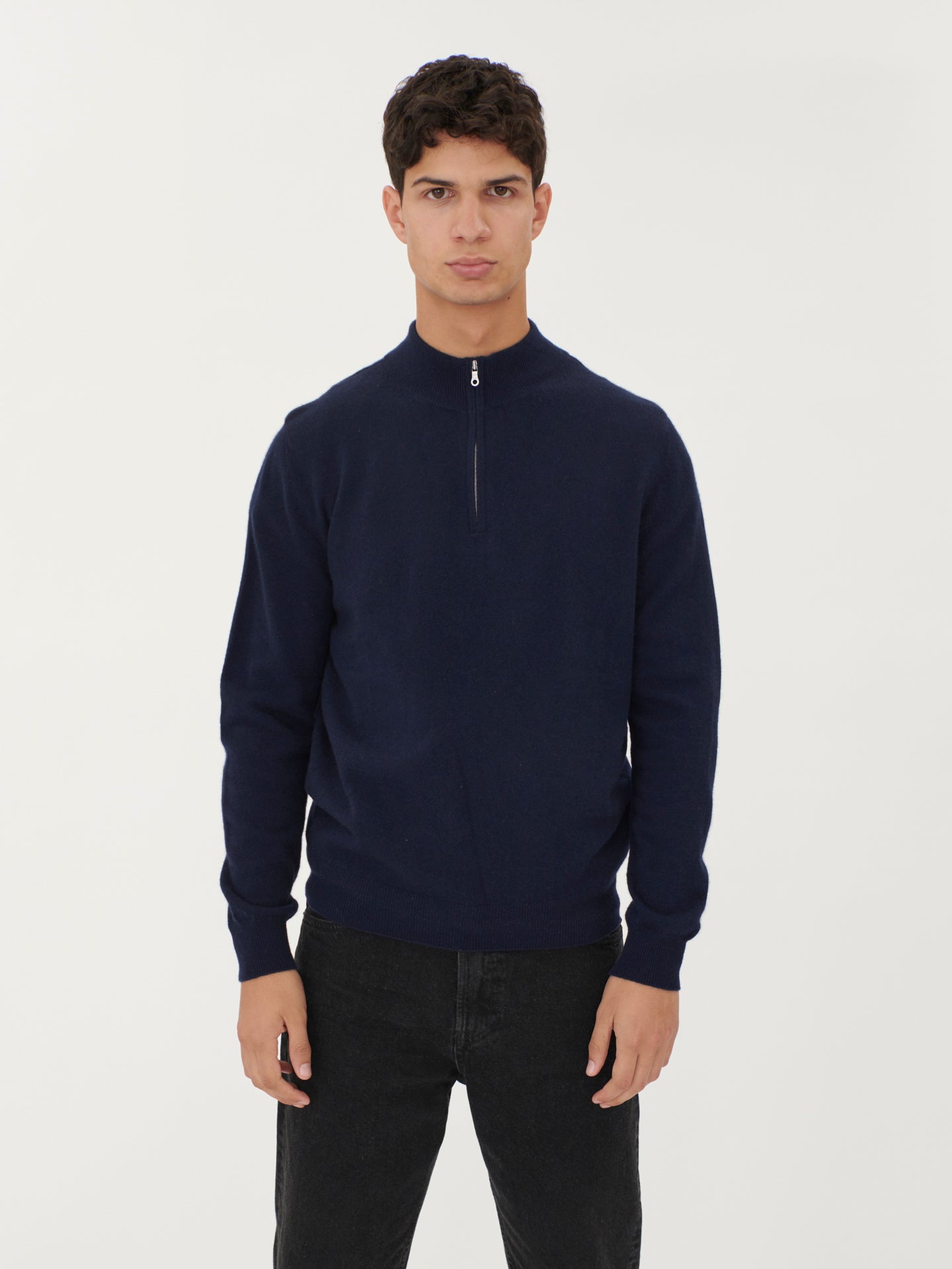 Men's Cashmere Half Zip Sweater Navy - Gobi Cashmere