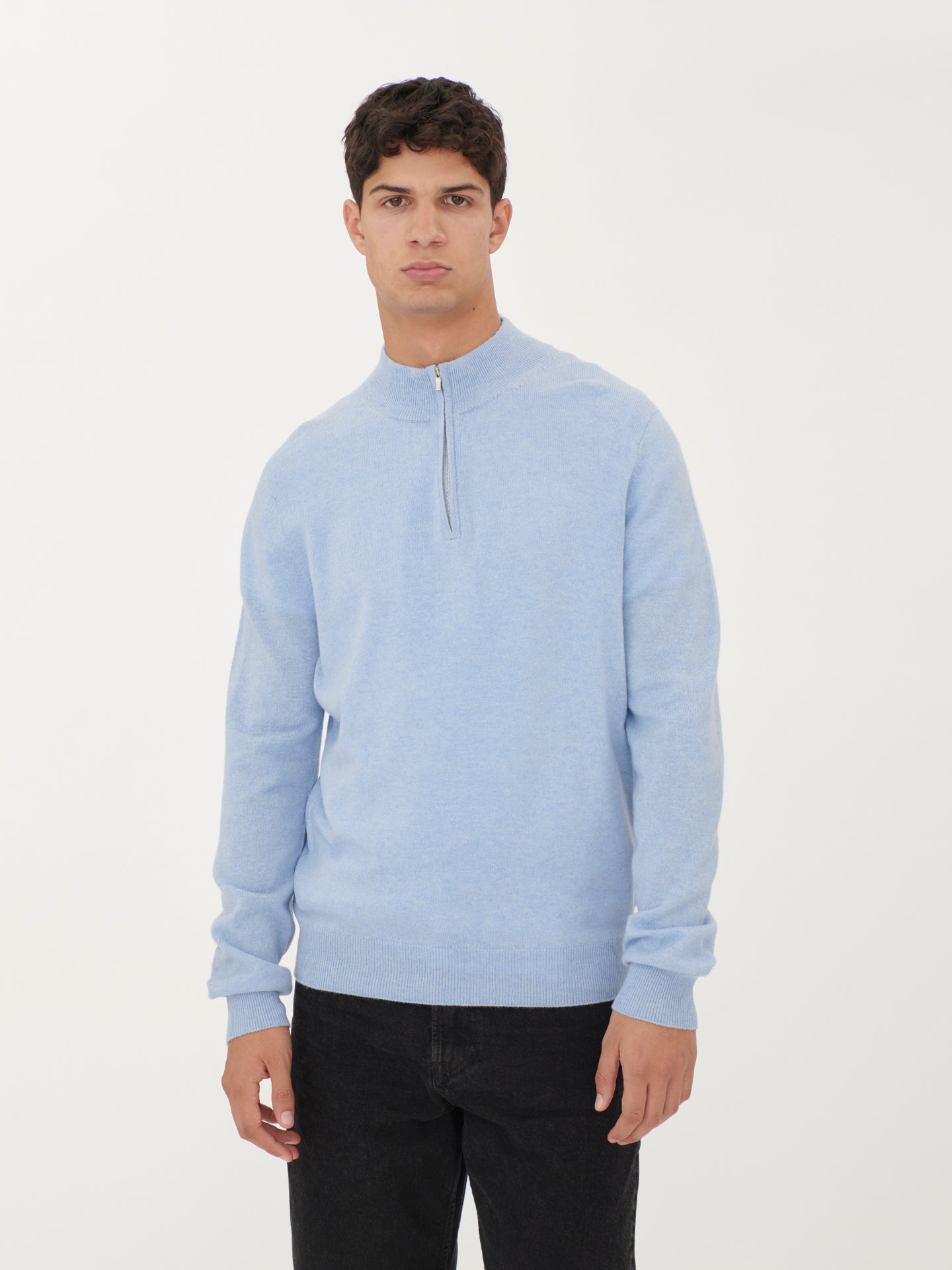 Men's Cashmere Half-Zip Sweater Light Blue - Gobi Cashmere