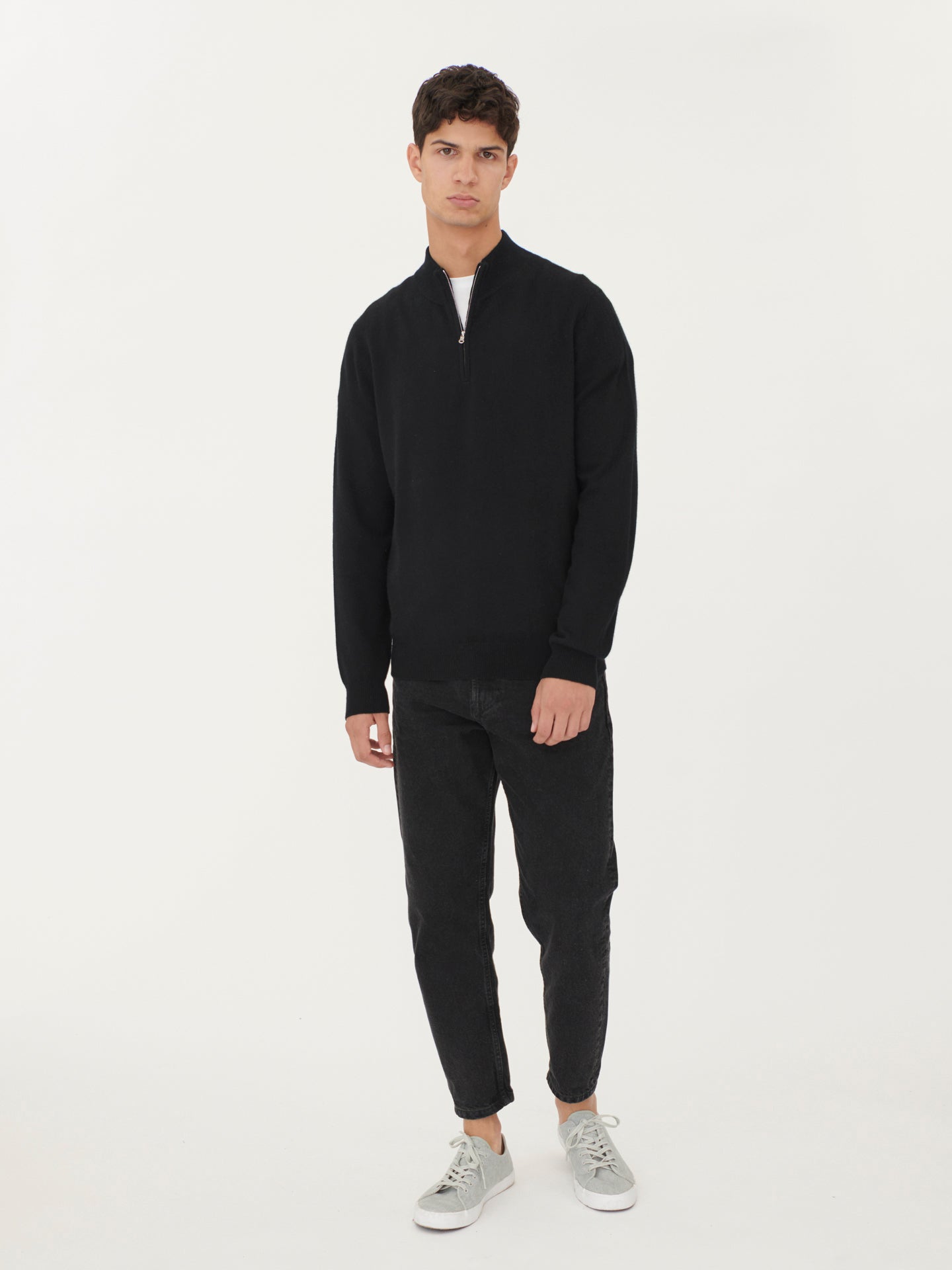Men's Cashmere Half Zip Sweater Black - Gobi Cashmere