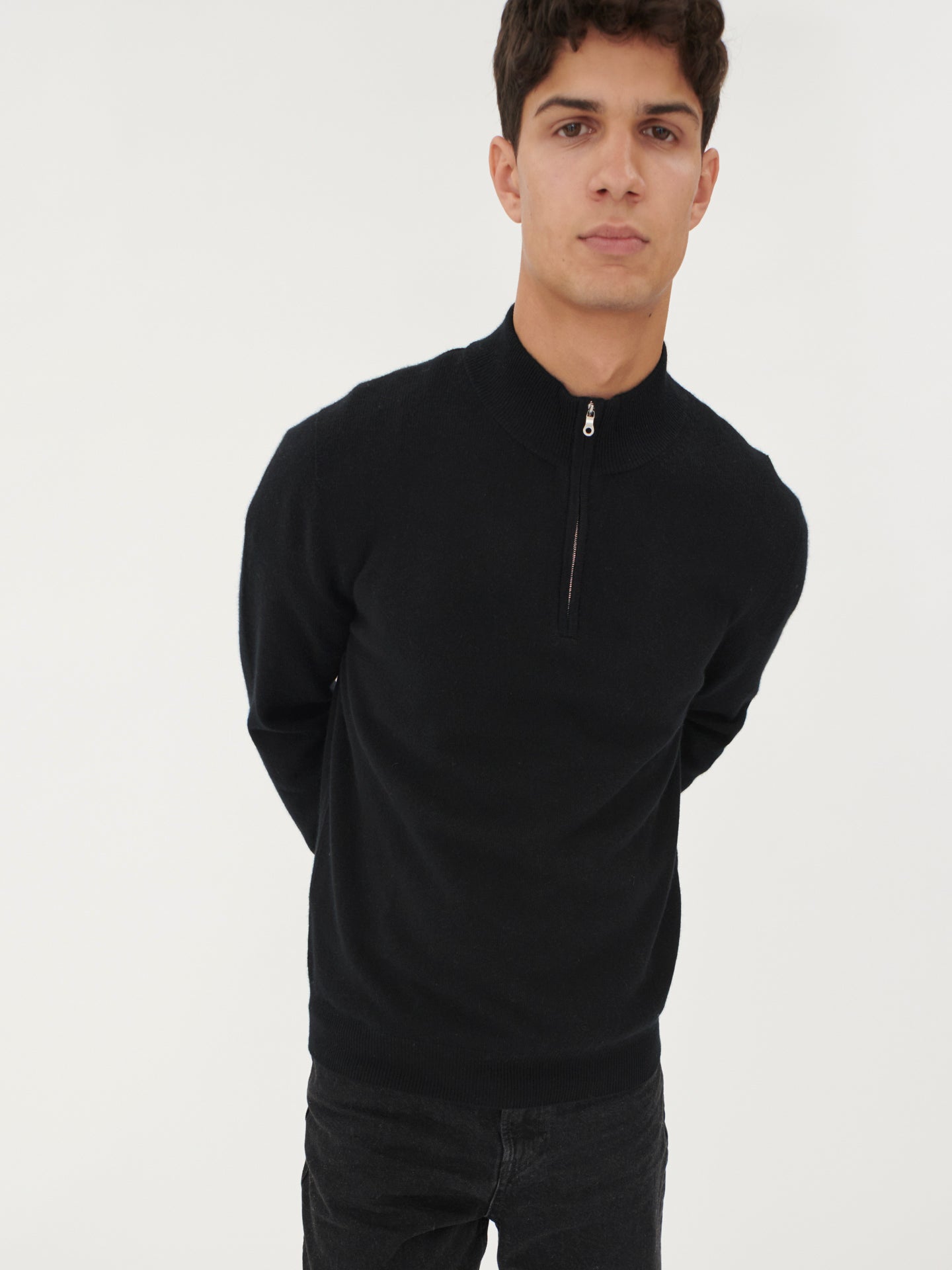 Men's Cashmere Half Zip Sweater Black - Gobi Cashmere