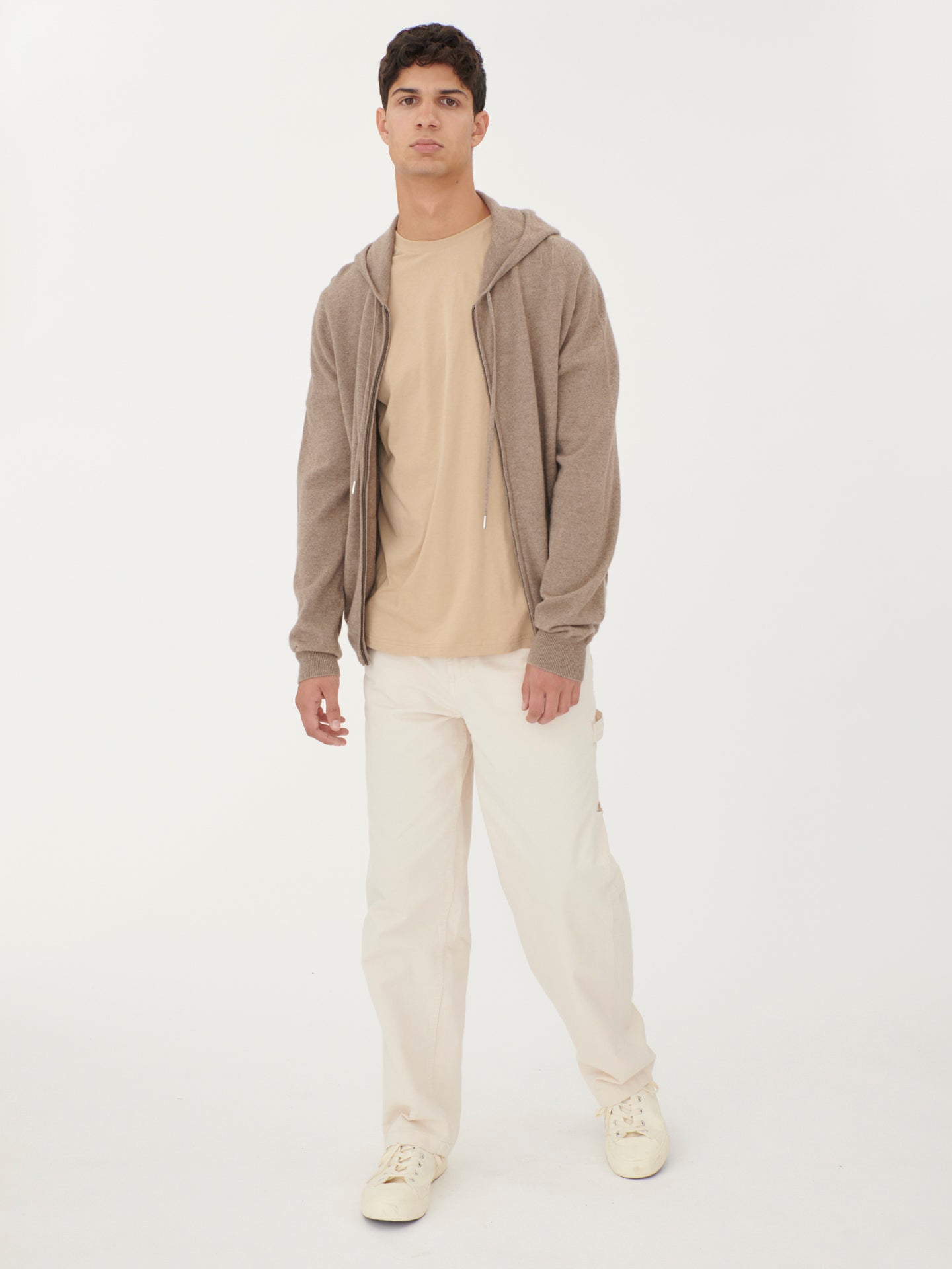 Men's Cashmere Zip Hoodie Taupe - Gobi Cashmere