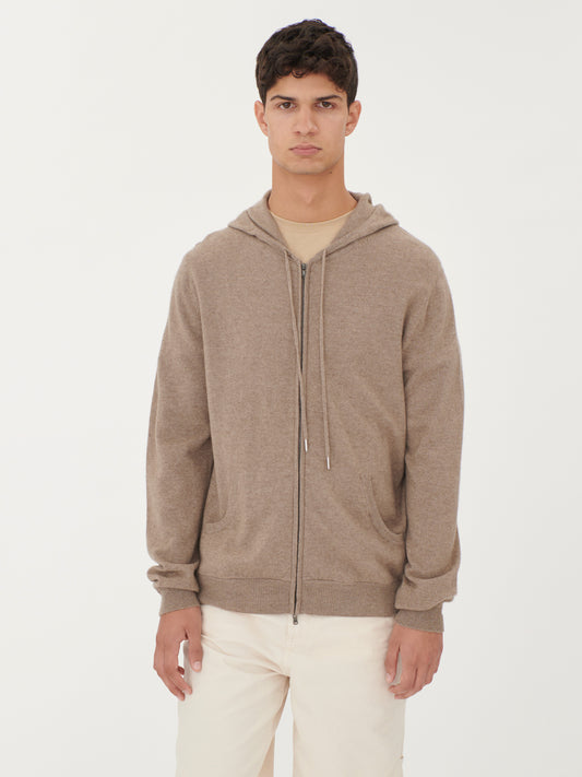 Men's Cashmere Zip Hoodie Taupe - Gobi Cashmere