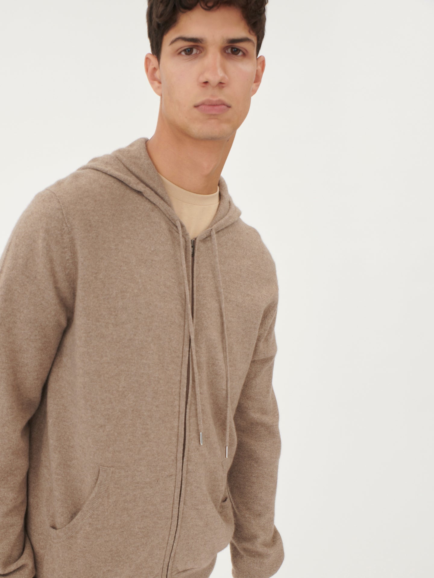 Men's Cashmere Zip Hoodie Taupe - Gobi Cashmere