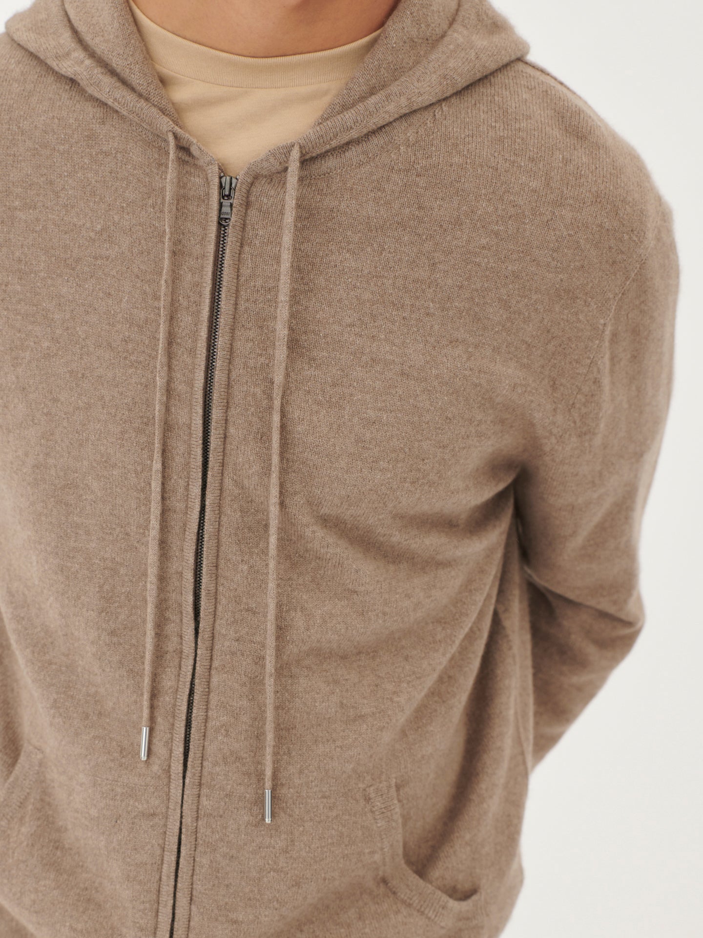 Men's Cashmere Zip Hoodie Taupe - Gobi Cashmere